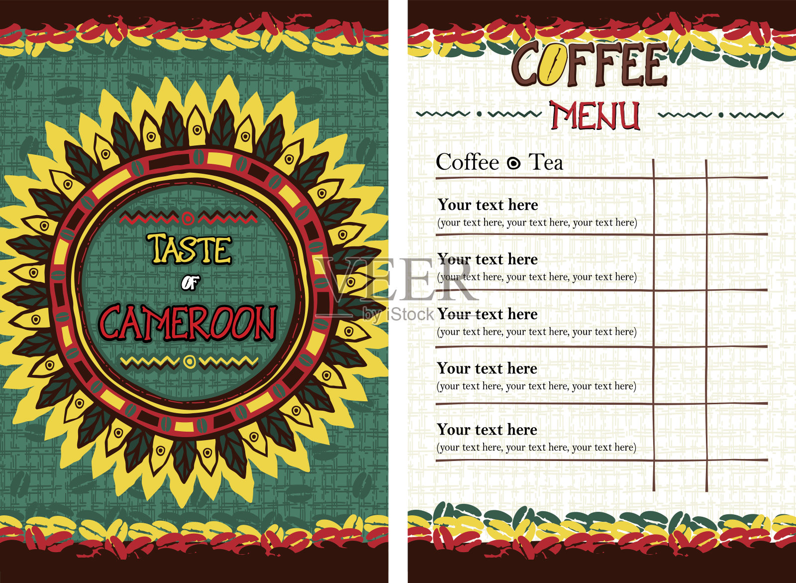 菜单为餐厅，咖啡馆，酒吧，咖啡厅-品尝喀麦隆设计模板素材