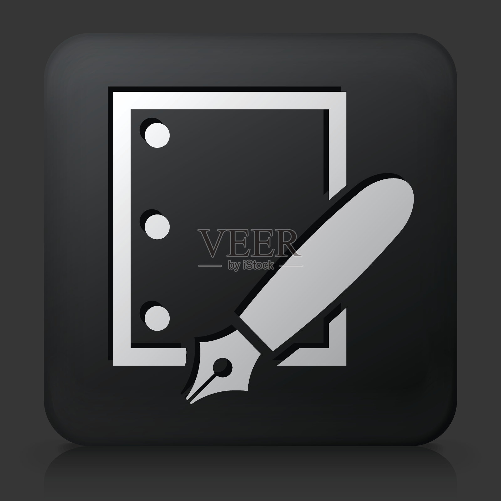 黑色方形按钮与纸和墨水笔插画图片素材