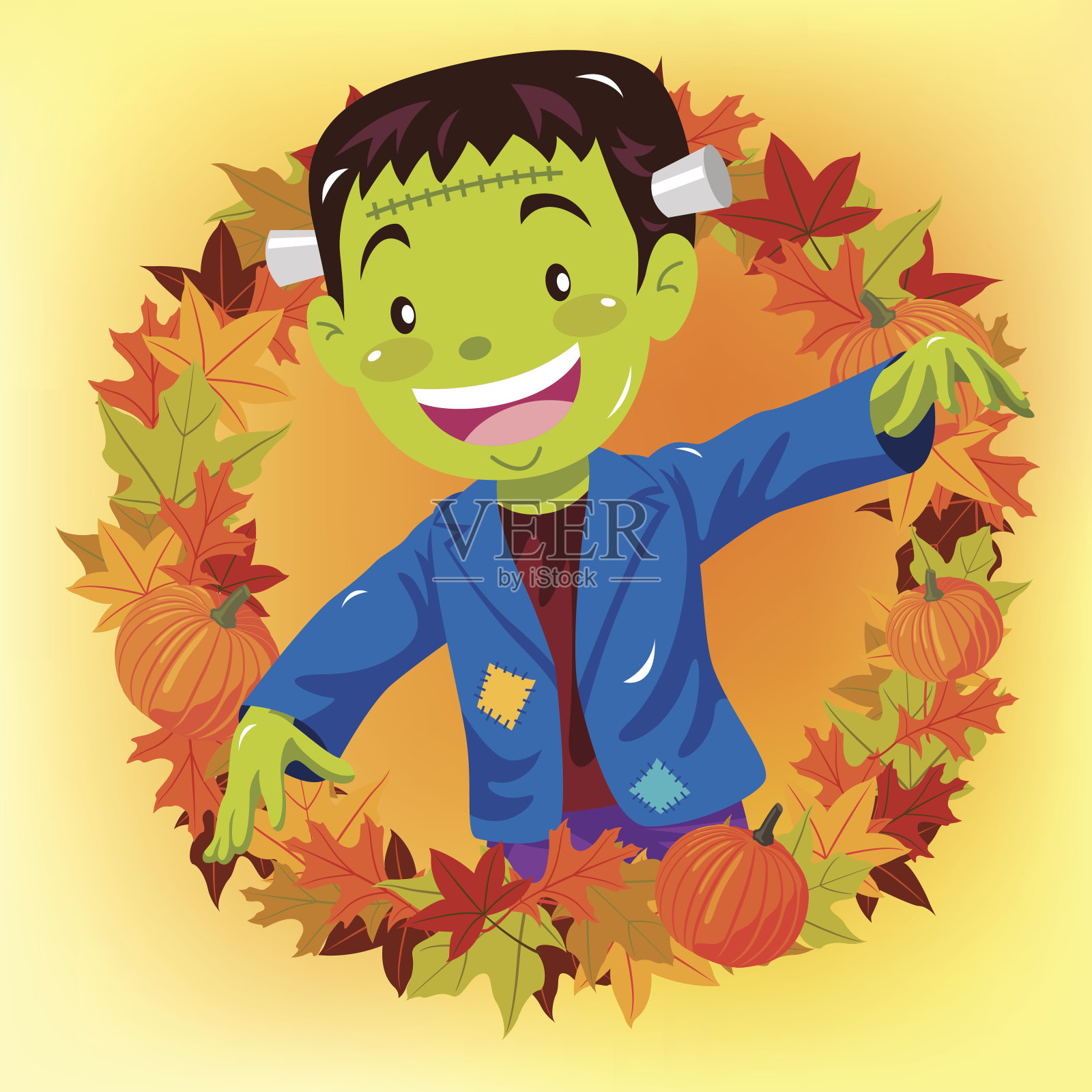 秋天的万圣节弗兰肯斯坦插画图片素材