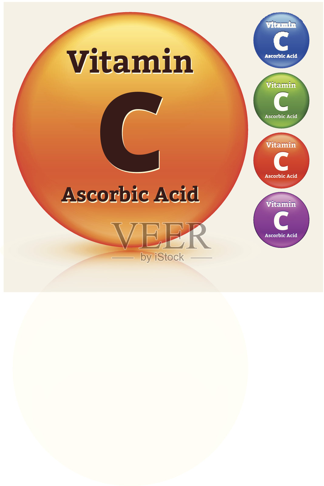 维生素C多色按钮设置插画图片素材