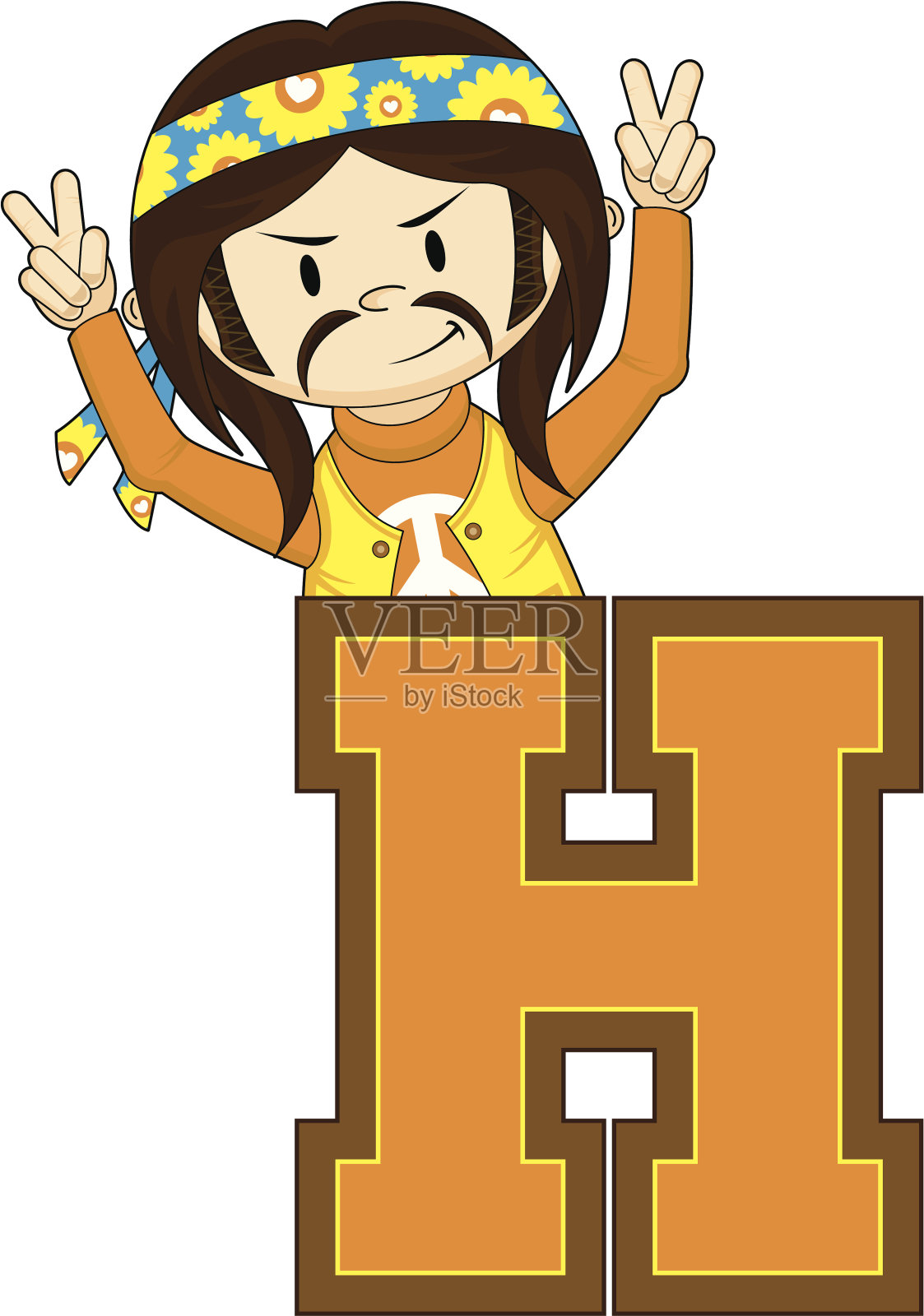 可爱的嬉皮士学习字母H插画图片素材