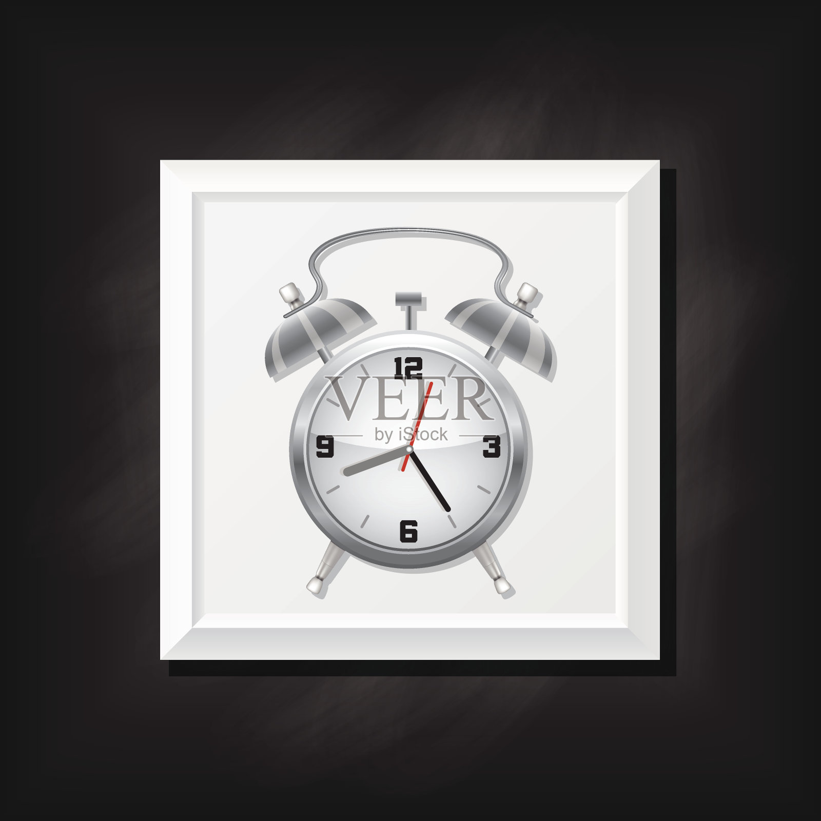 方形黑板上的银色闹钟图标插画图片素材