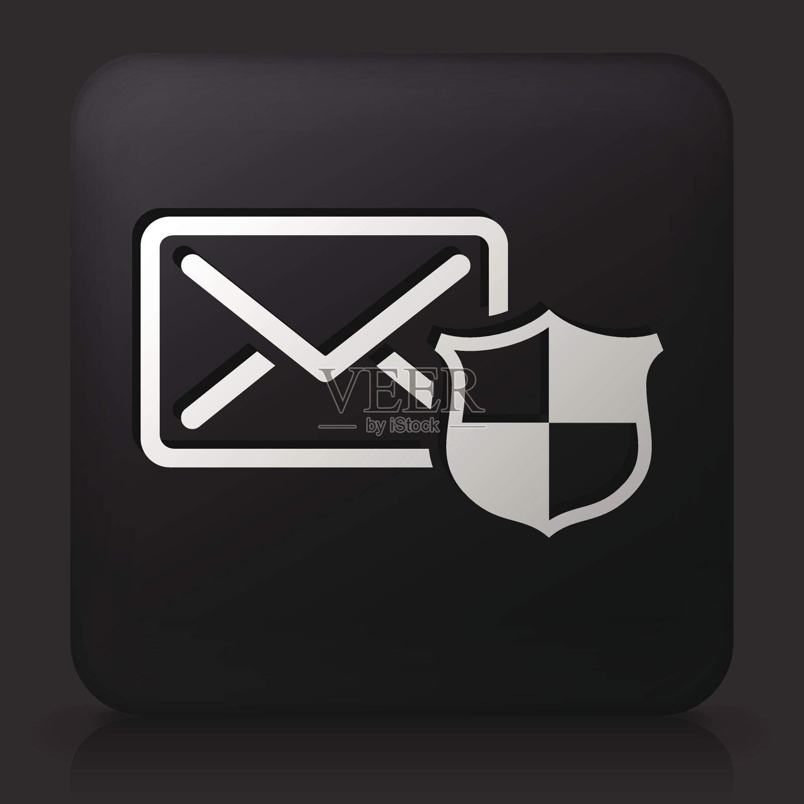 带有字母和盾牌图标的黑色方形按钮插画图片素材