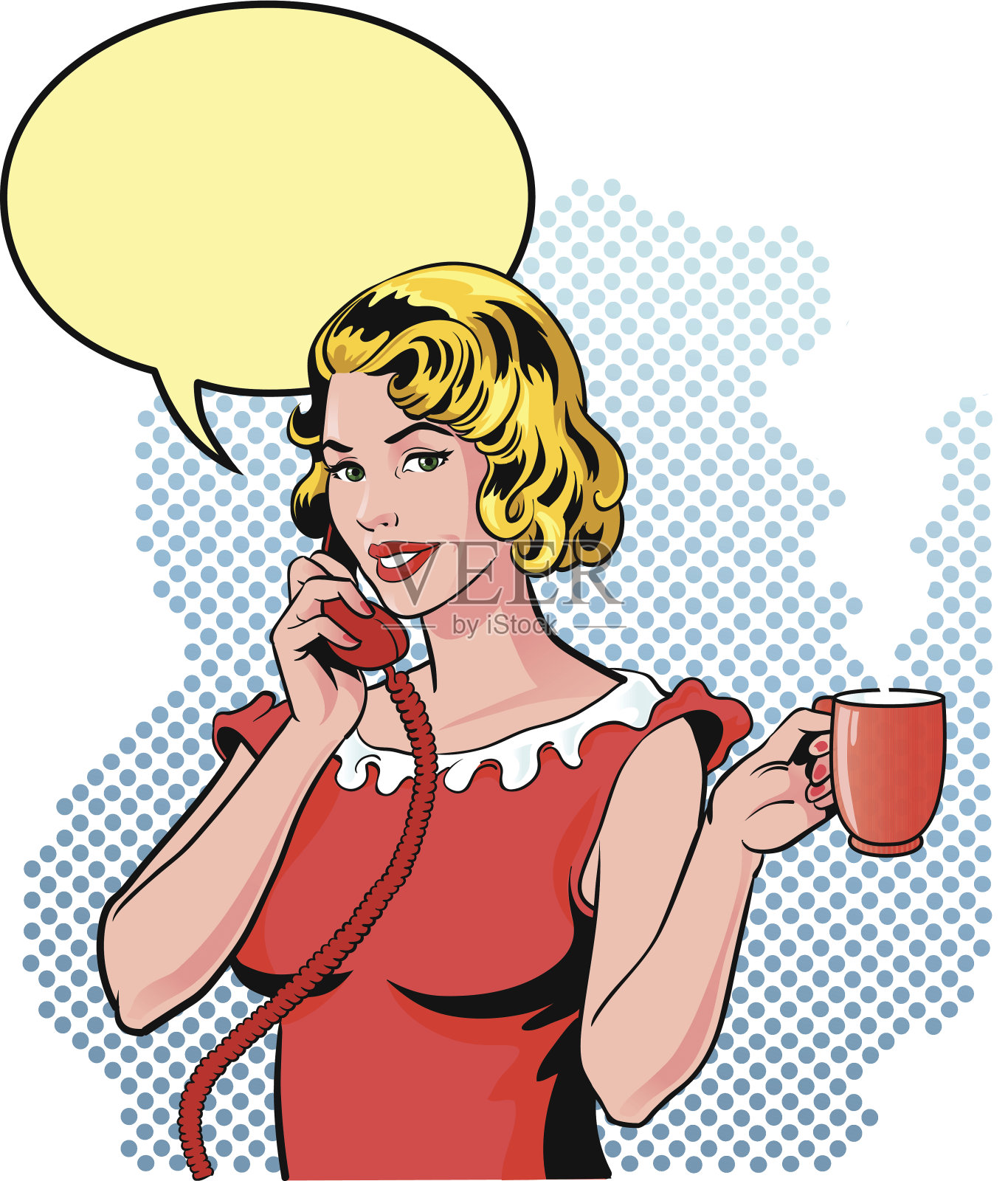 边喝咖啡边煲电话粥插画图片素材