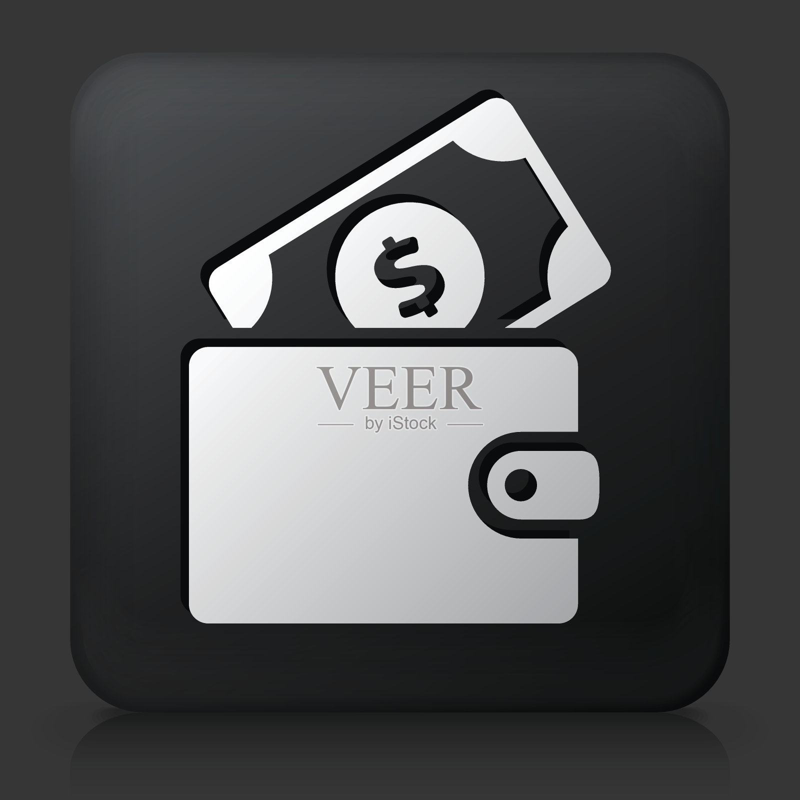 黑色方形按钮与金钱钱包图标插画图片素材