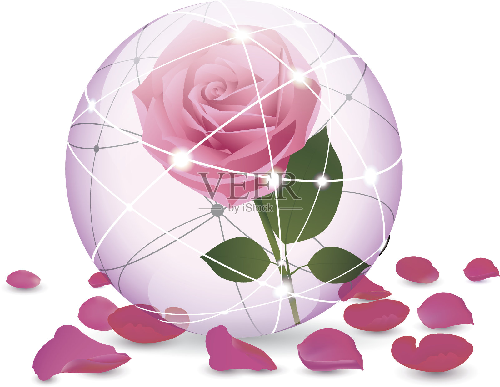 水晶球中的玫瑰插画图片素材