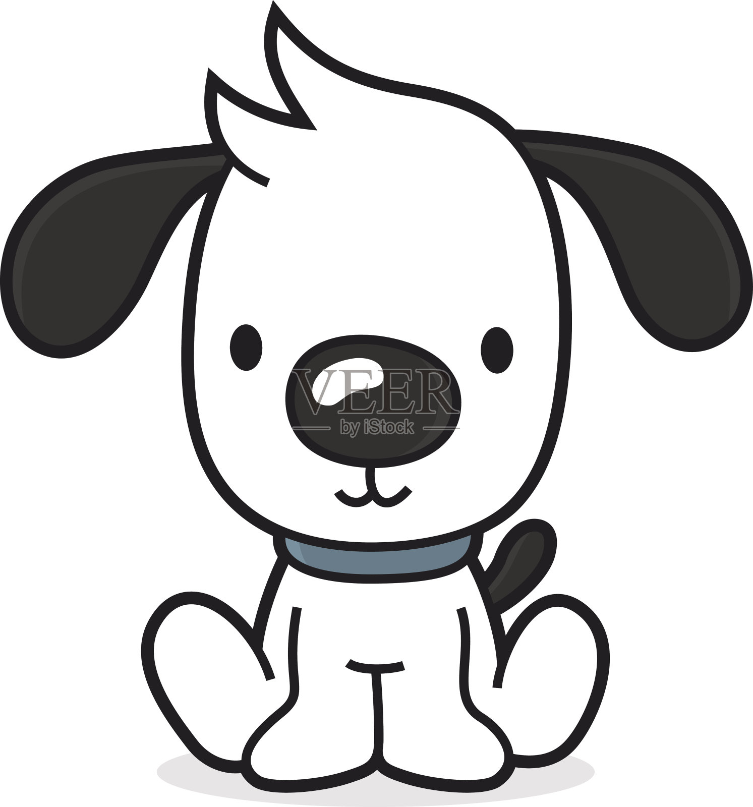 一只卡通小狗坐在地板上设计元素图片