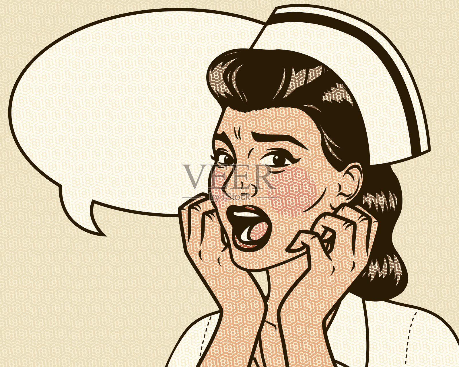 吓坏了的女人漫画书丝网印刷彩色插图插画图片素材