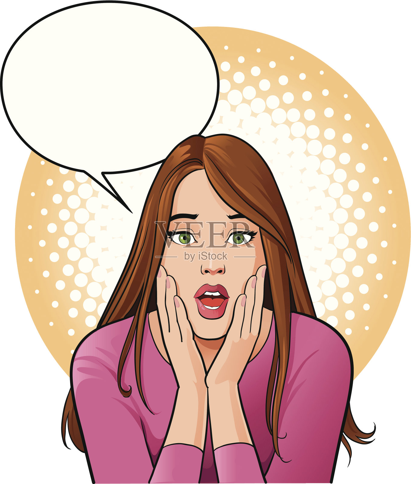 惊喜的年轻女子用气球说话插画图片素材
