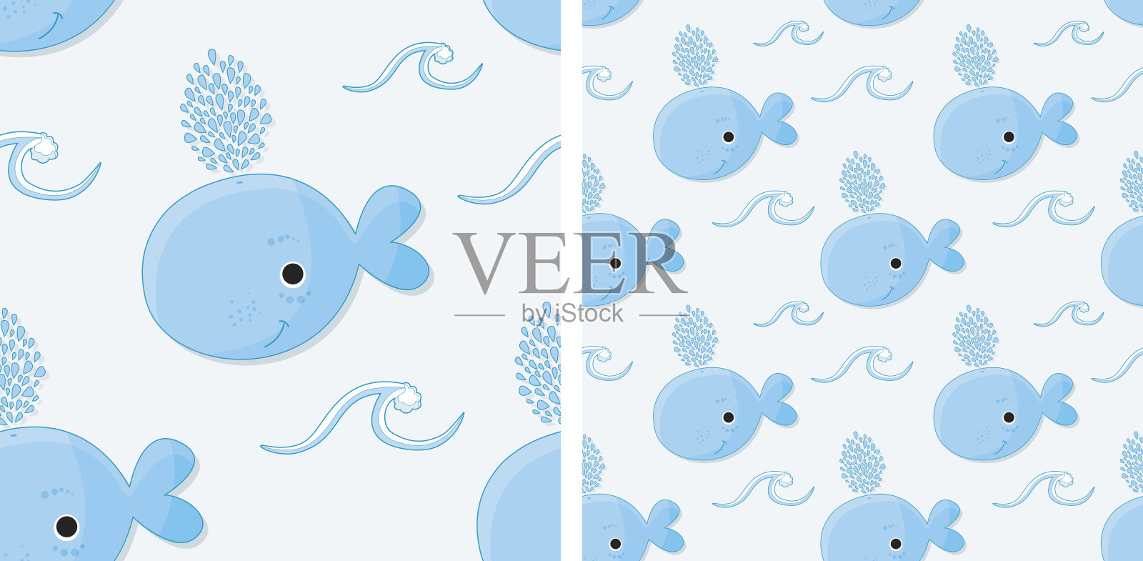 可爱的鲸鱼(无缝图案)设计元素图片