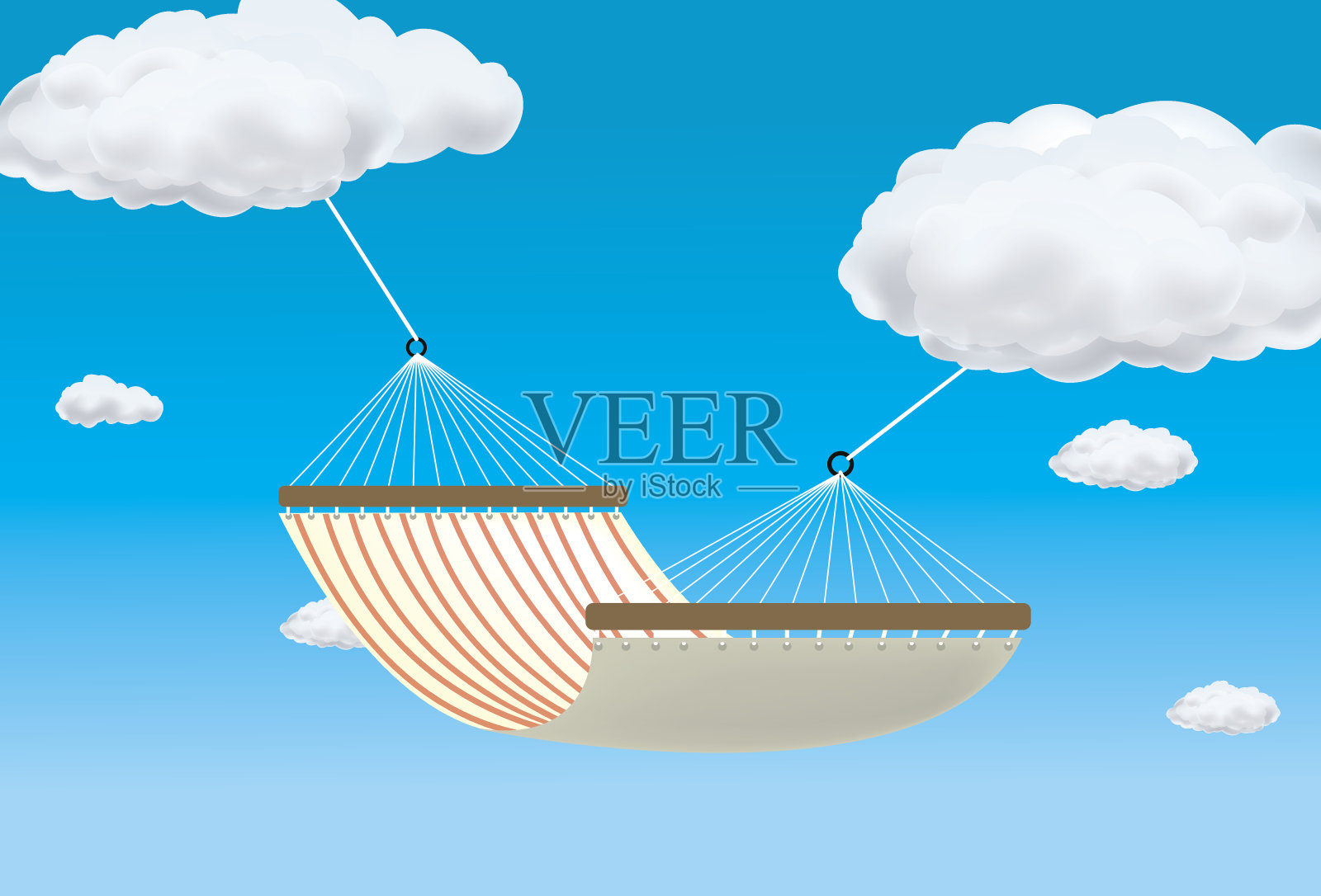 吊床悬挂在两朵云之间插画图片素材