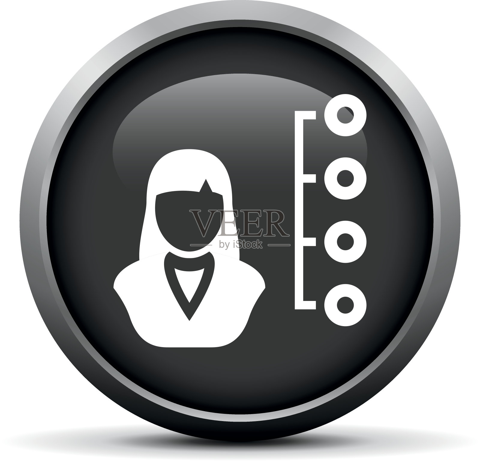 圆形按钮上的女商人图标。图标素材