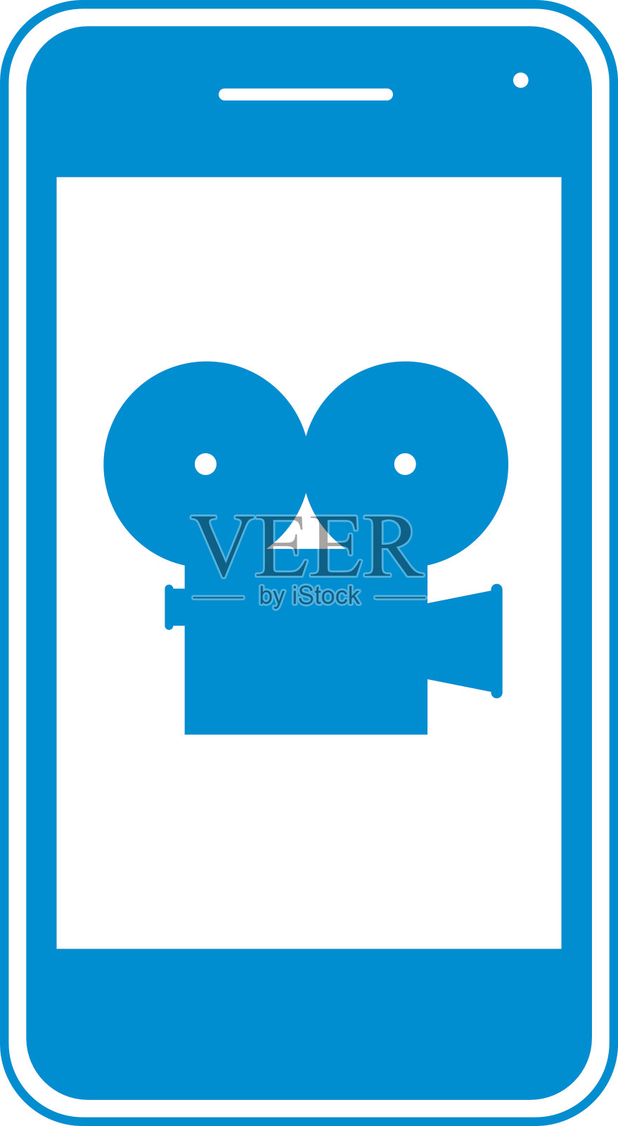 蓝色的电影相机手机图标插画图片素材