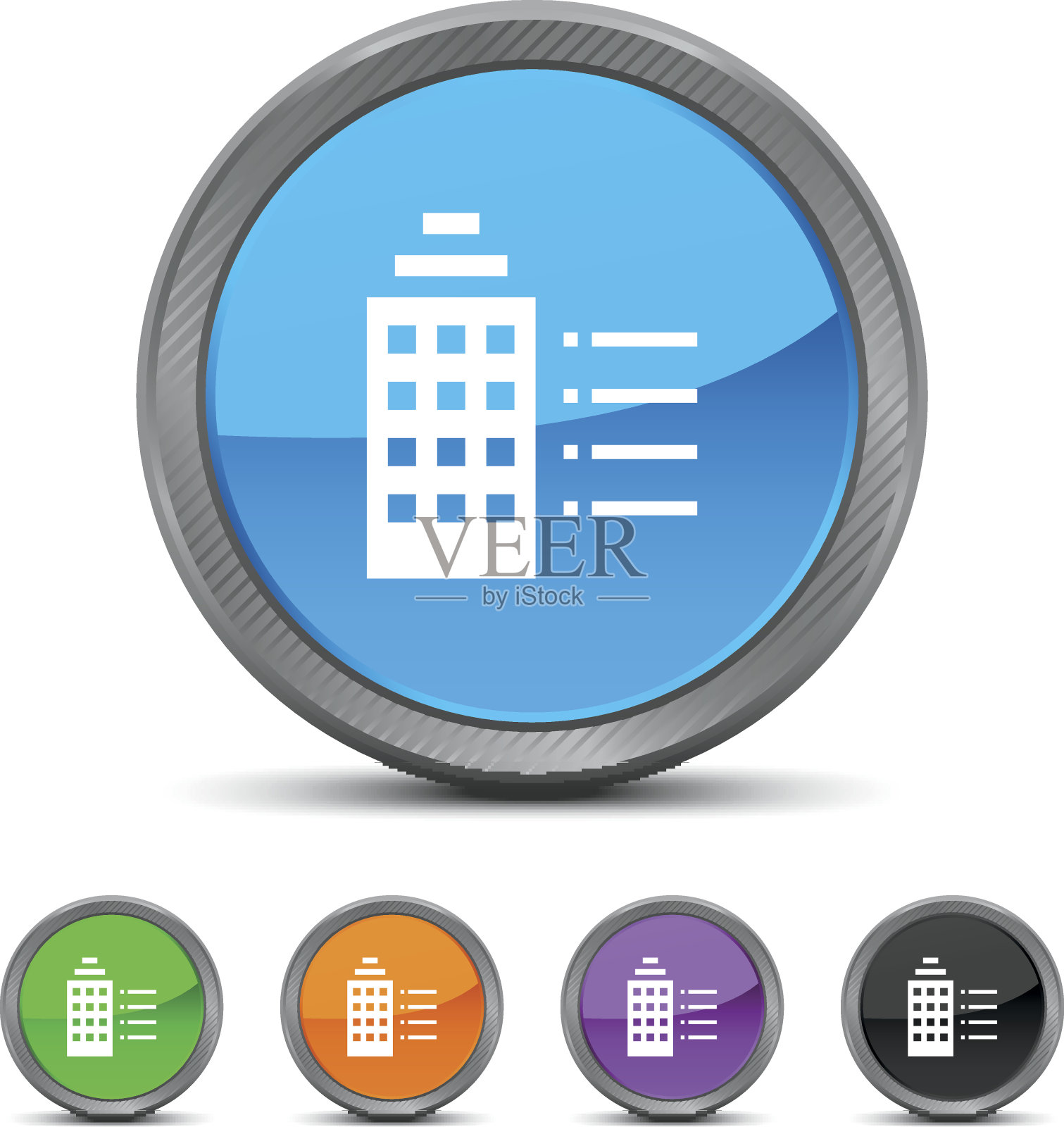 办公楼图标上的圆形按钮。图标素材