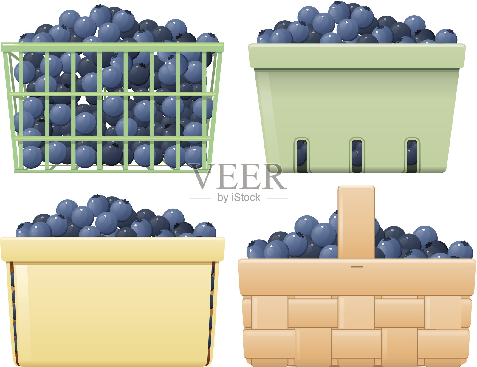 蓝莓篮子插画图片素材