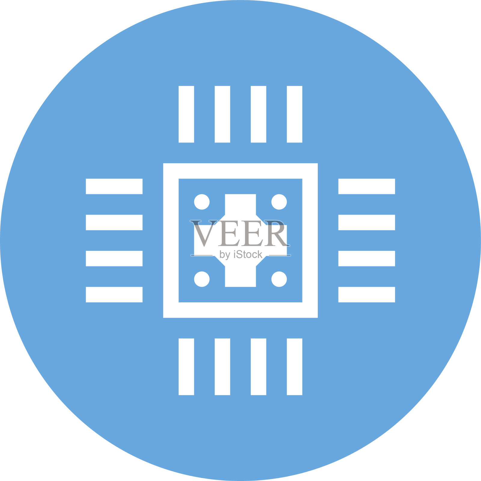 电脑芯片图标上的一个圆形按钮。插画图片素材