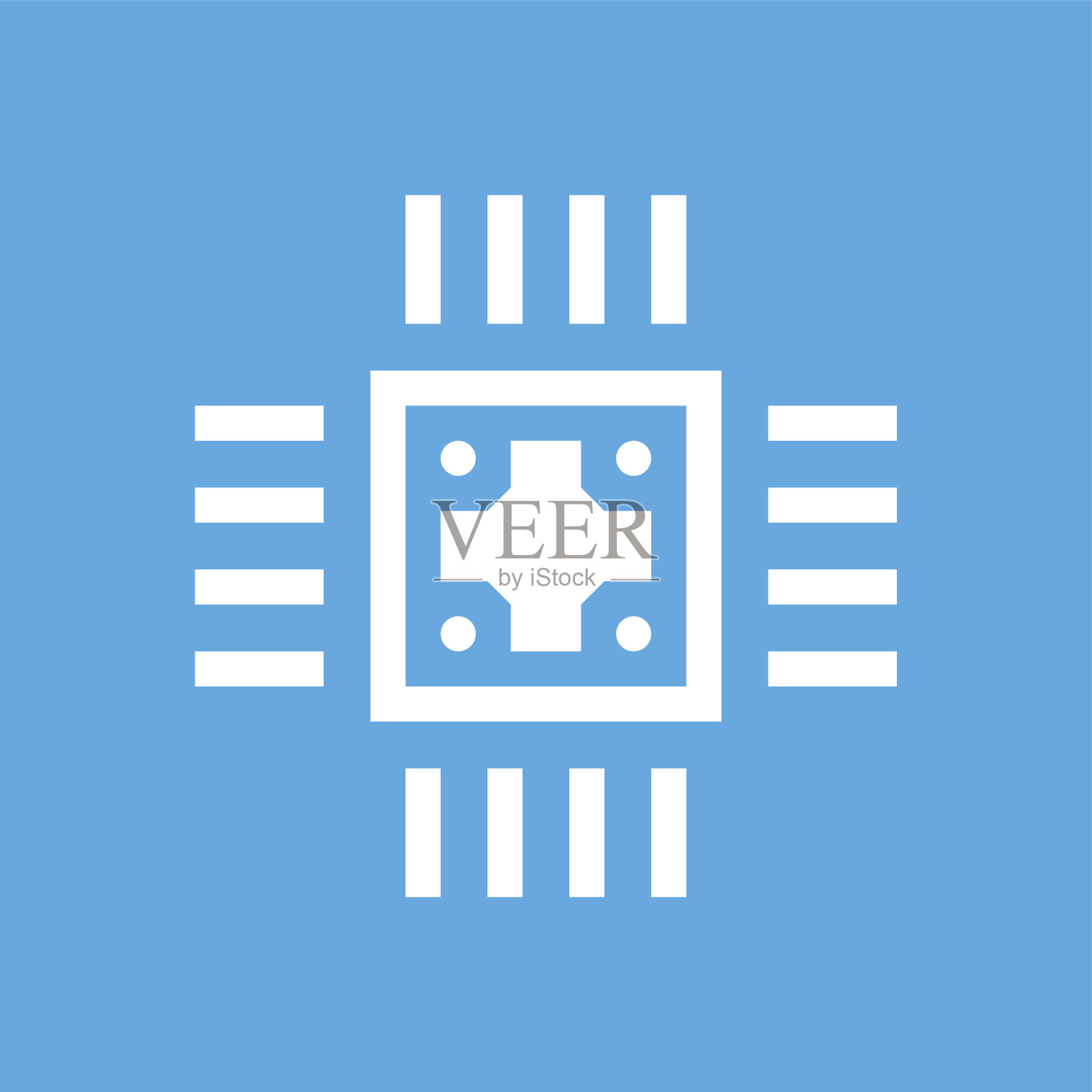 蓝色背景上的电脑芯片图标。插画图片素材