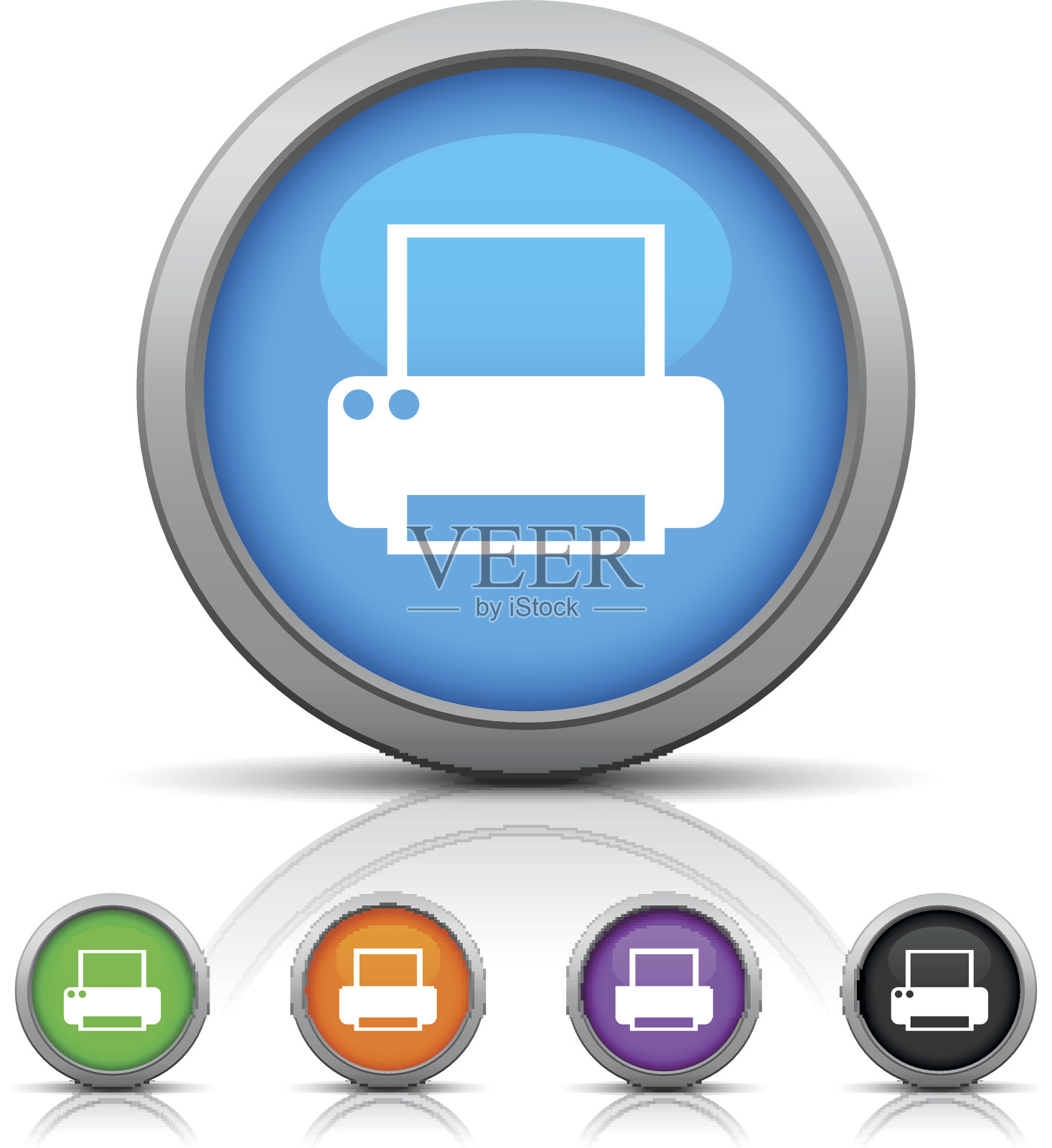 电脑打印机图标上的圆形按钮。插画图片素材