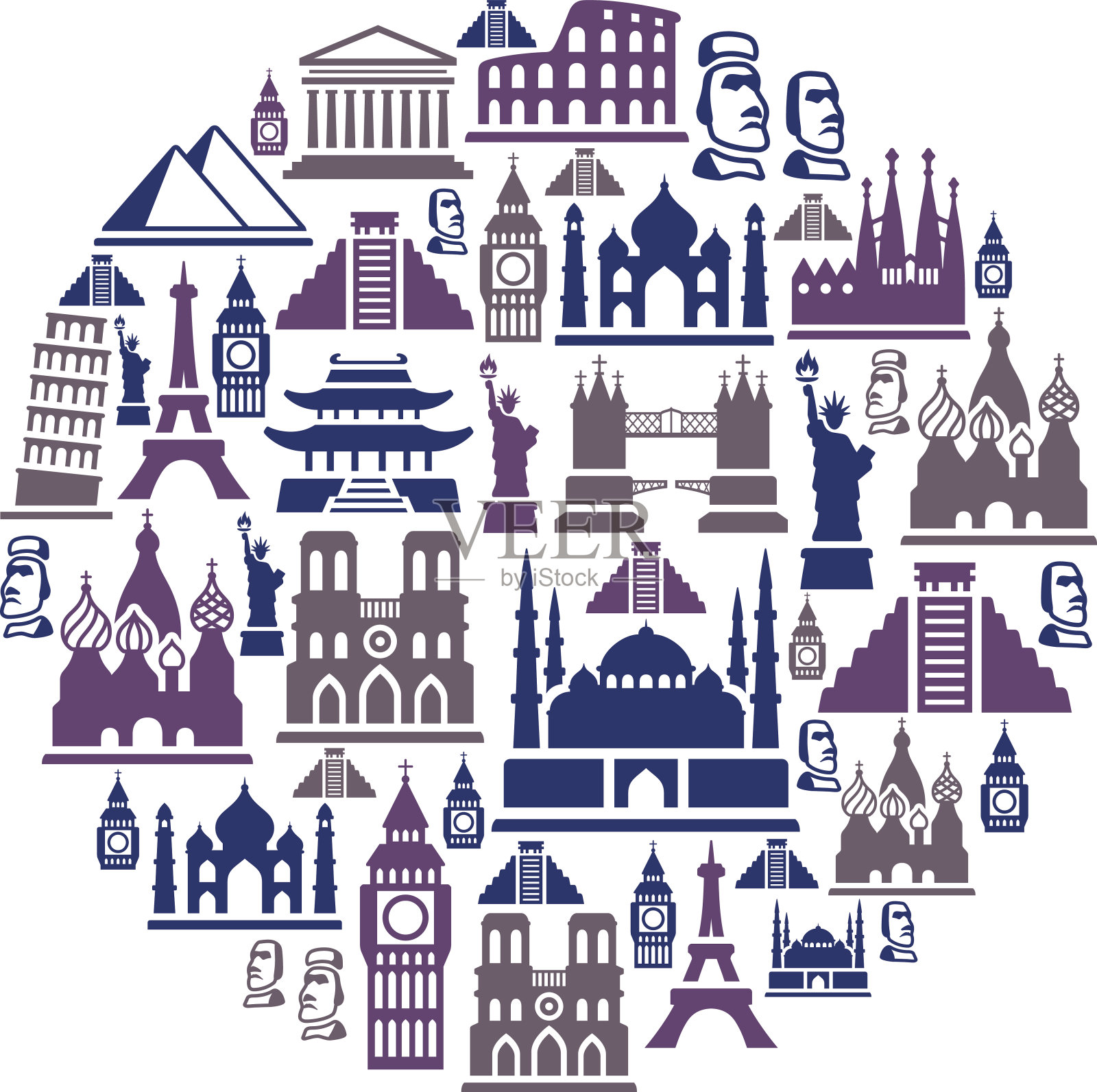 著名的地方拼贴插画图片素材