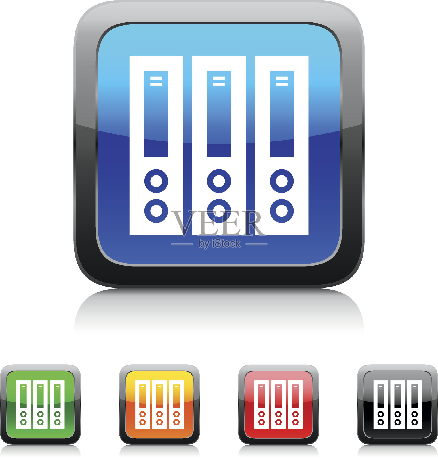 计算机服务器图标上的彩色按钮。图标素材