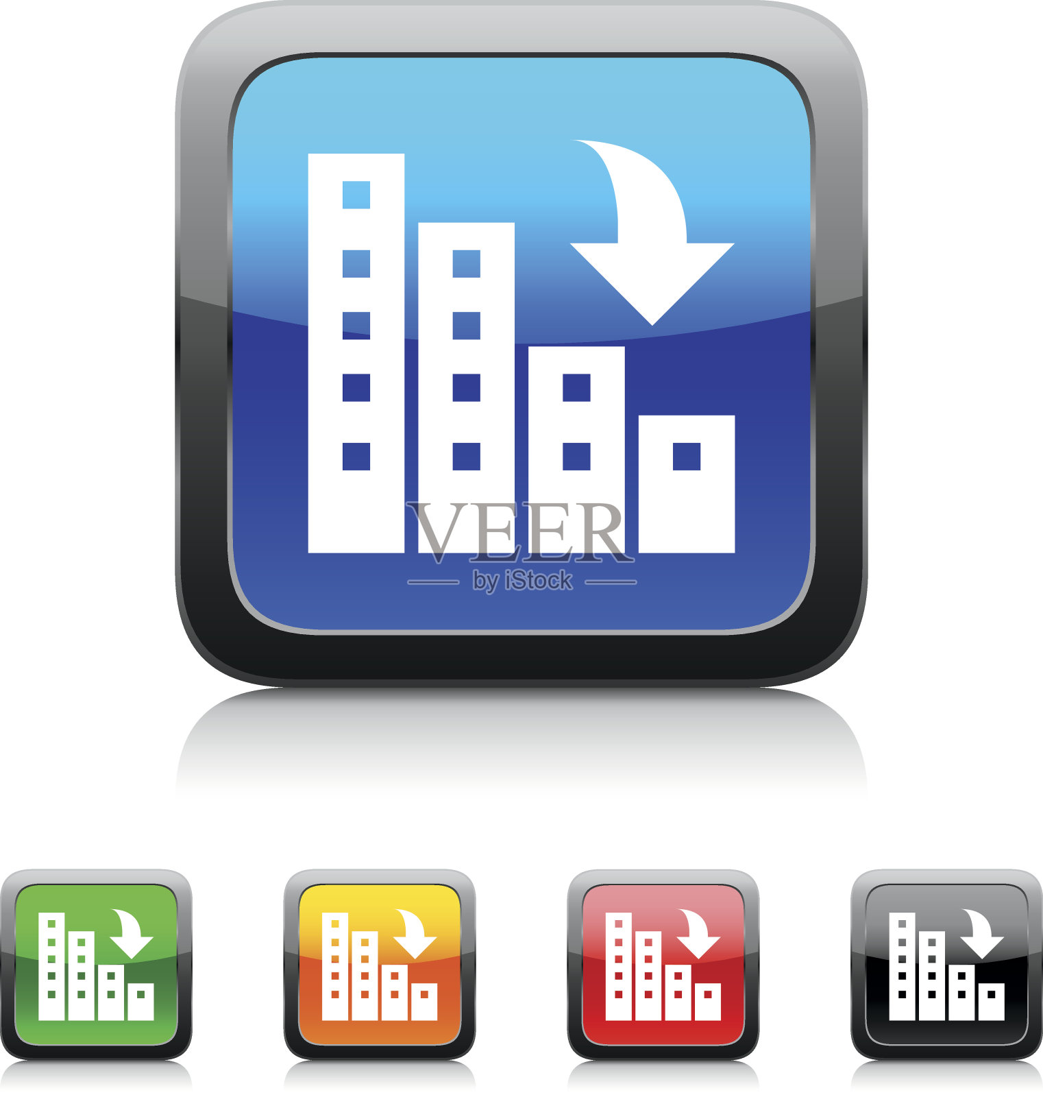 公寓楼图标上的彩色按钮。图标素材