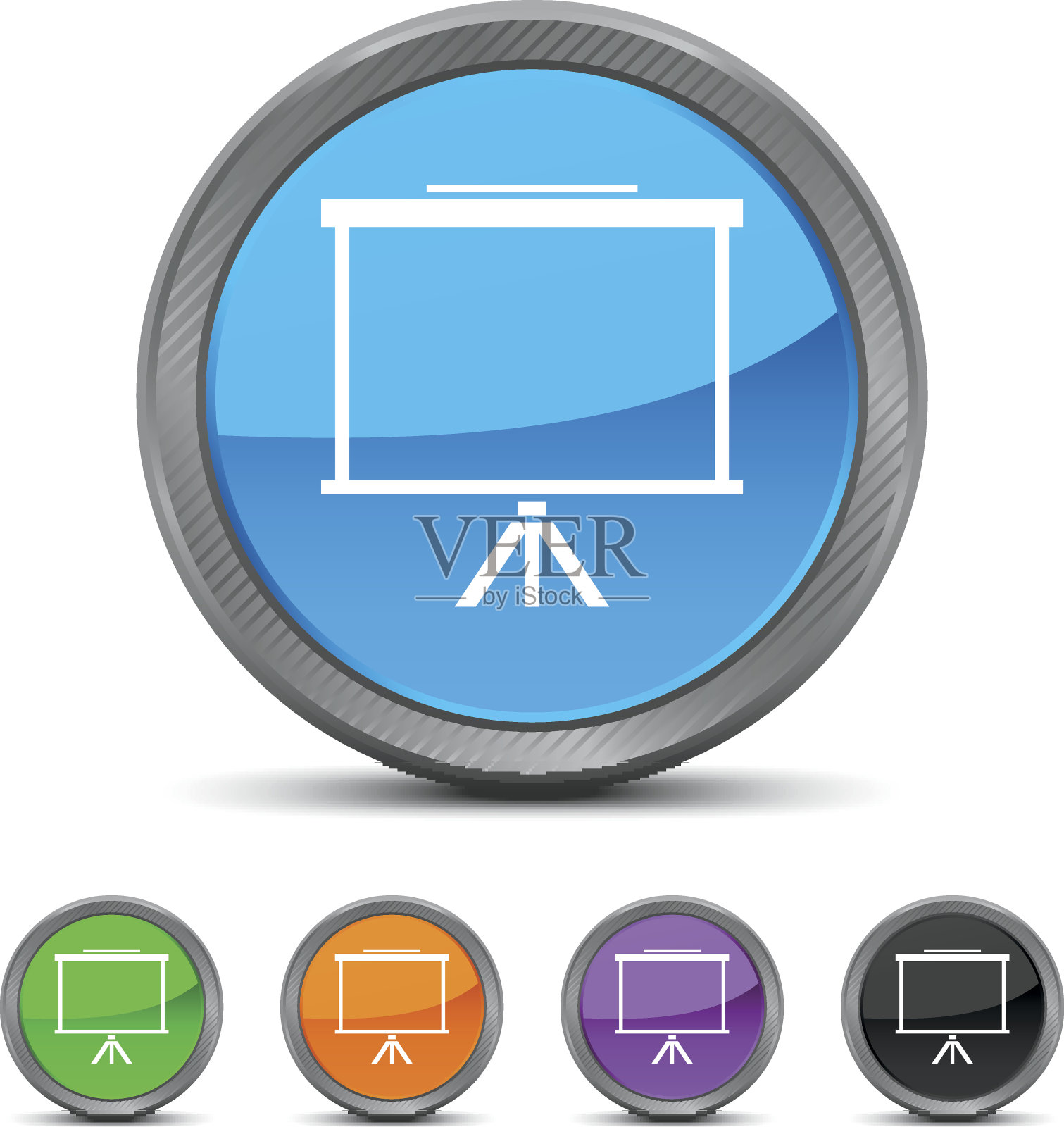 投影仪屏幕图标上的圆形按钮。图标素材