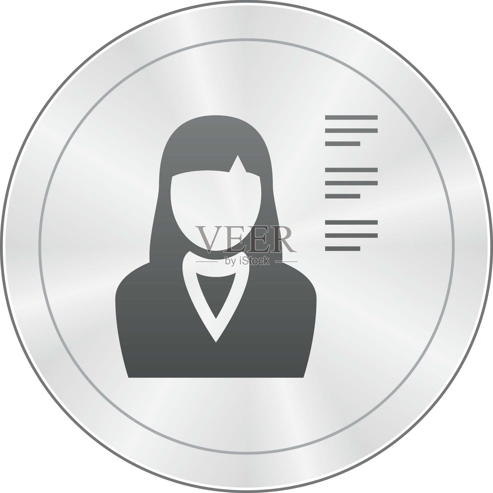 圆形按钮上的女商人图标。设计元素图片