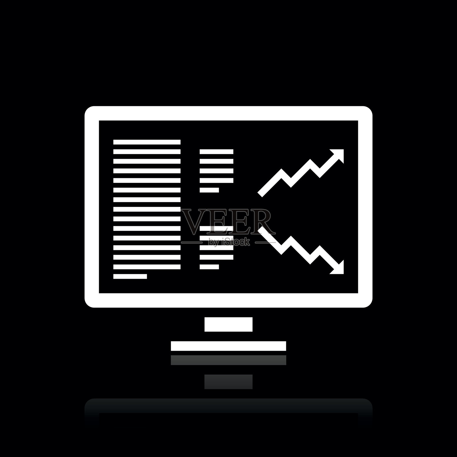 电脑显示器图标上的黑色背景。插画图片素材