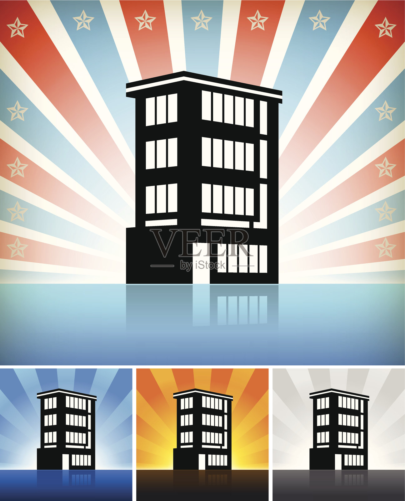 星星点缀的商业建筑插画图片素材