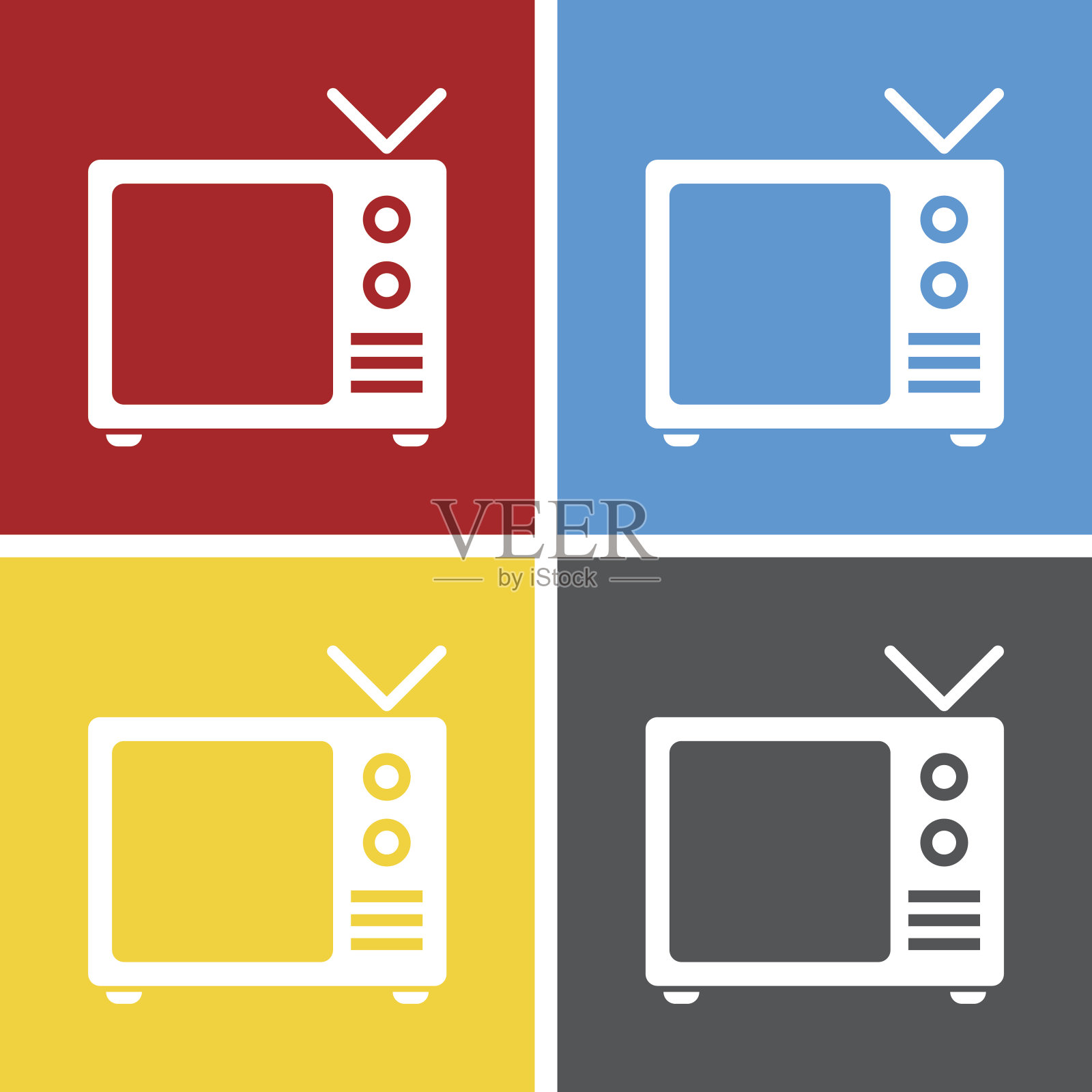 方形按钮上的电视机图标。插画图片素材