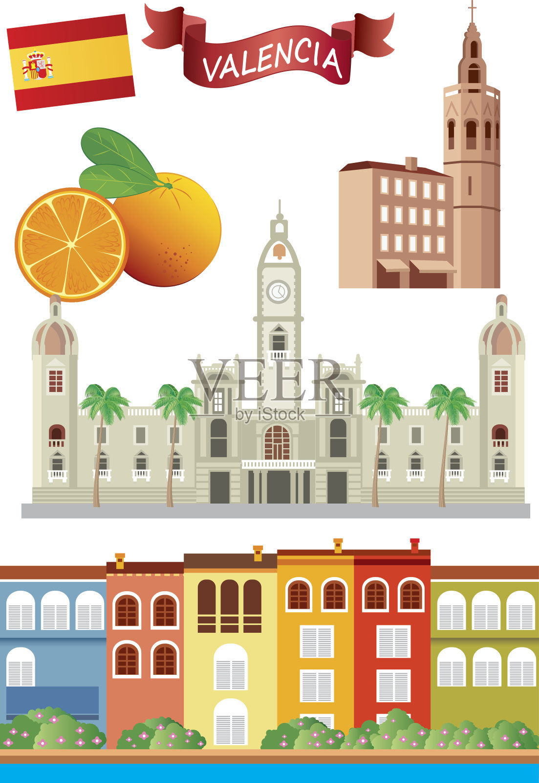 瓦伦西亚符号插画图片素材