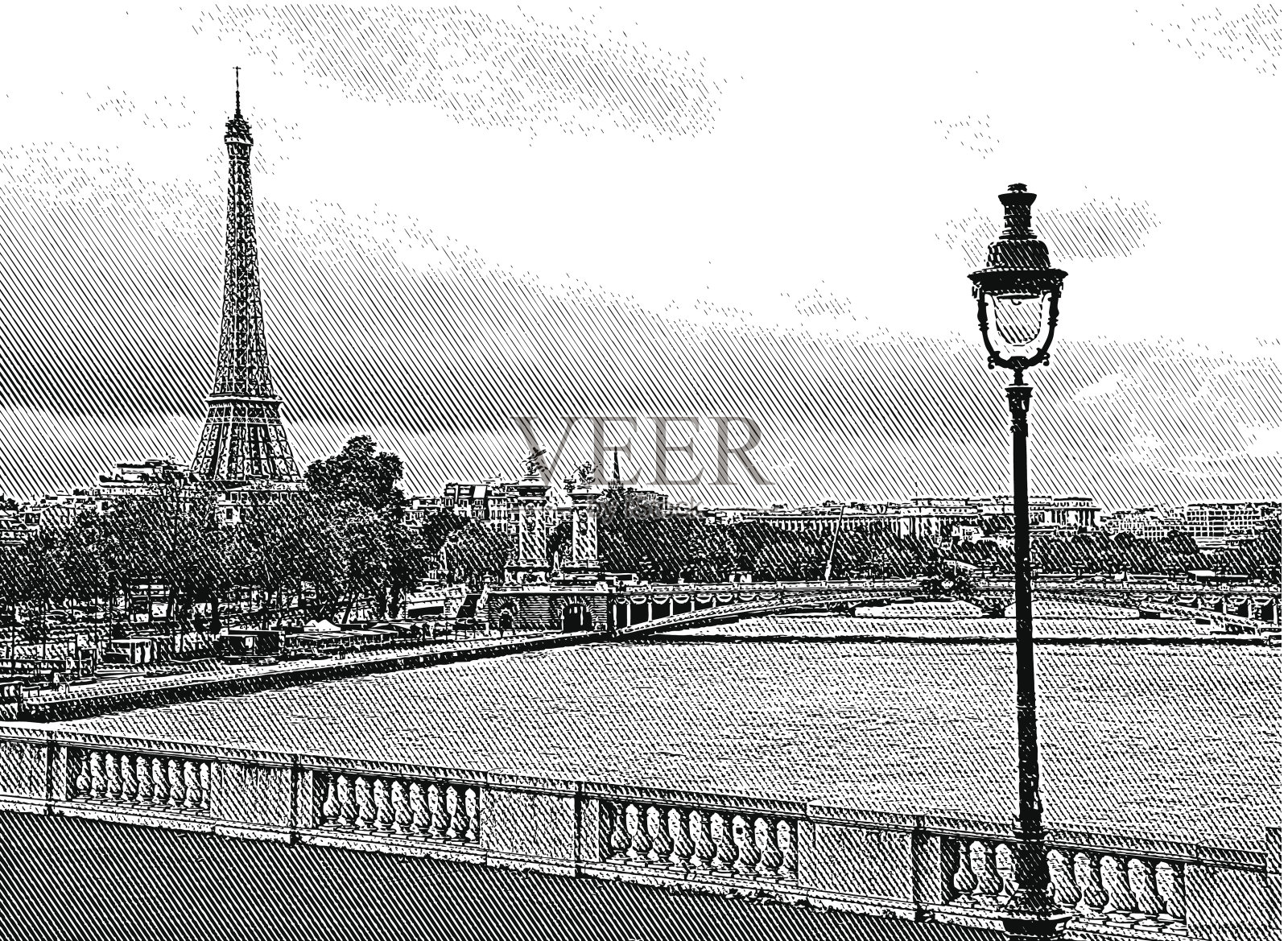 巴黎和埃菲尔铁塔插画图片素材