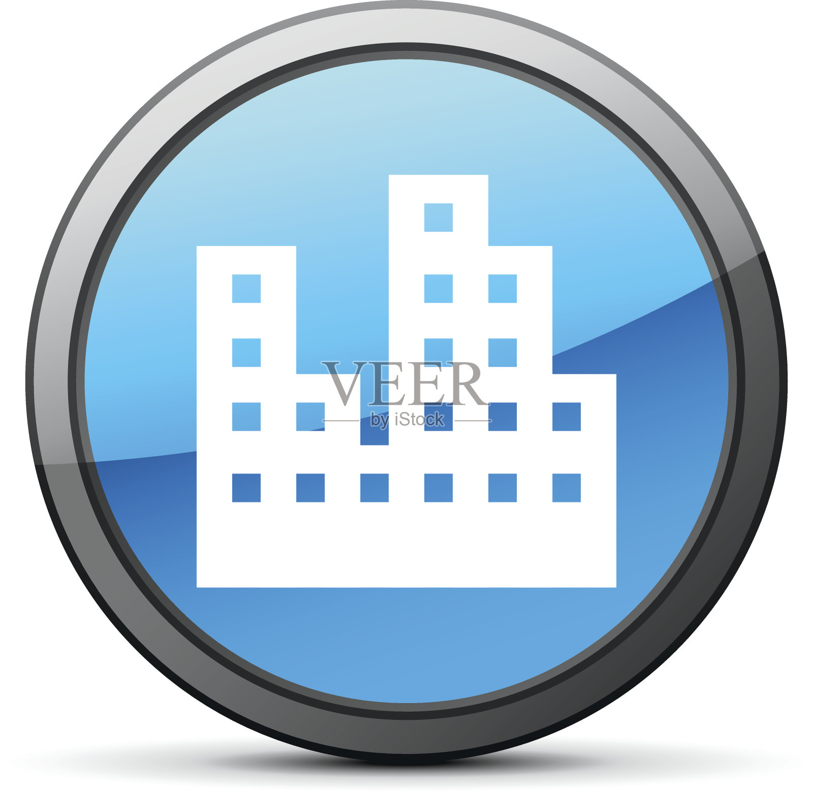 办公楼图标上的一个圆形按钮。图标素材