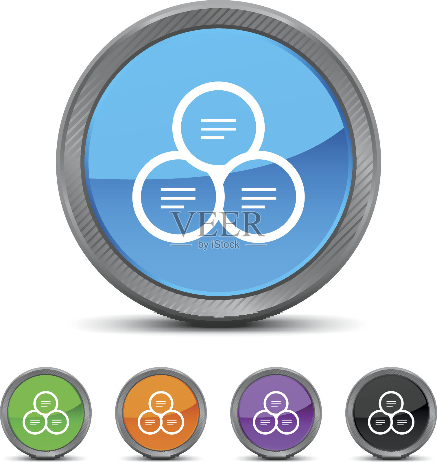 维恩图图标上的圆形按钮。图标素材