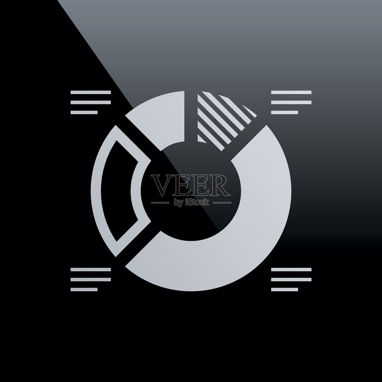 甜甜圈图表图标上的黑色背景。插画图片素材