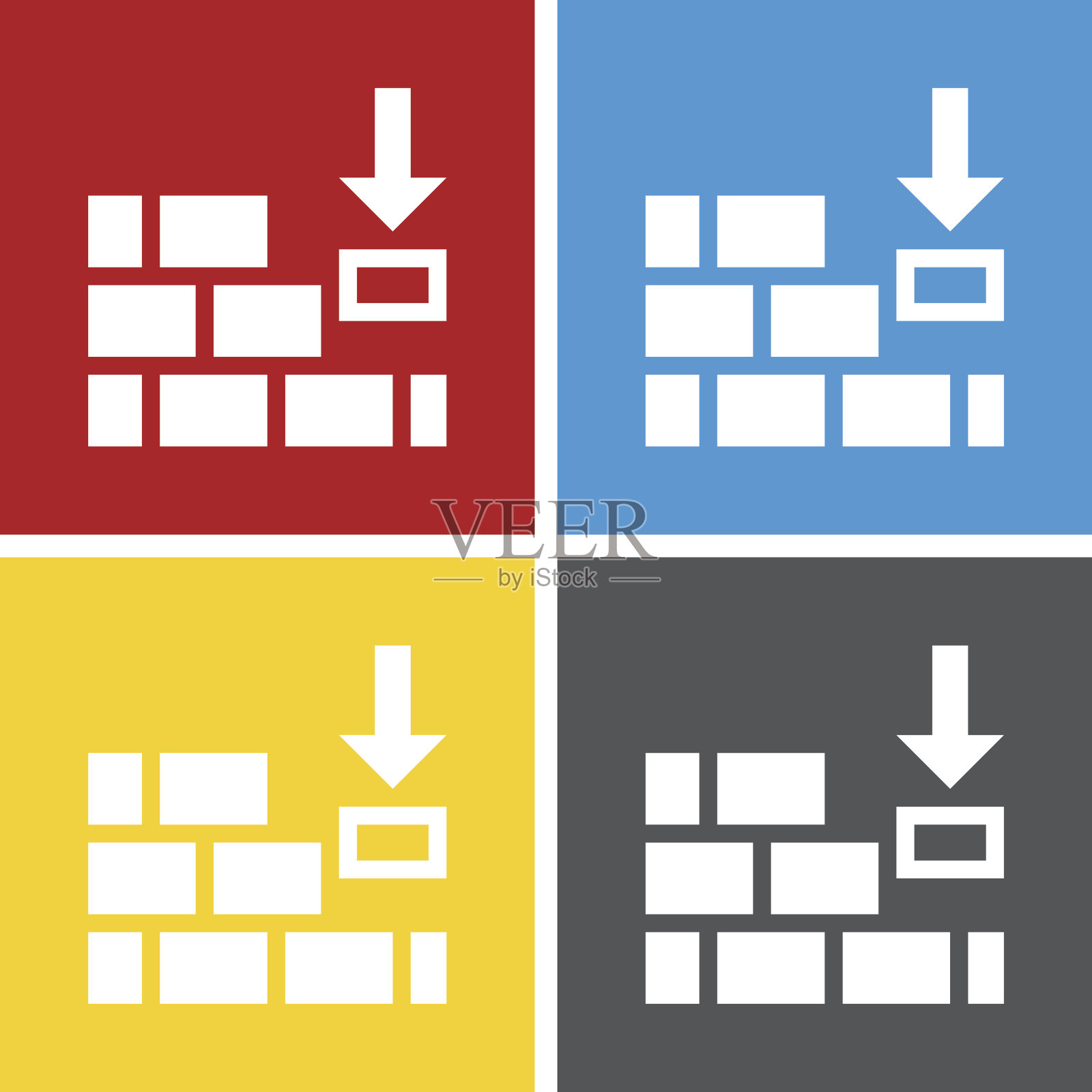 方形按钮上的墙壁图标。图标素材
