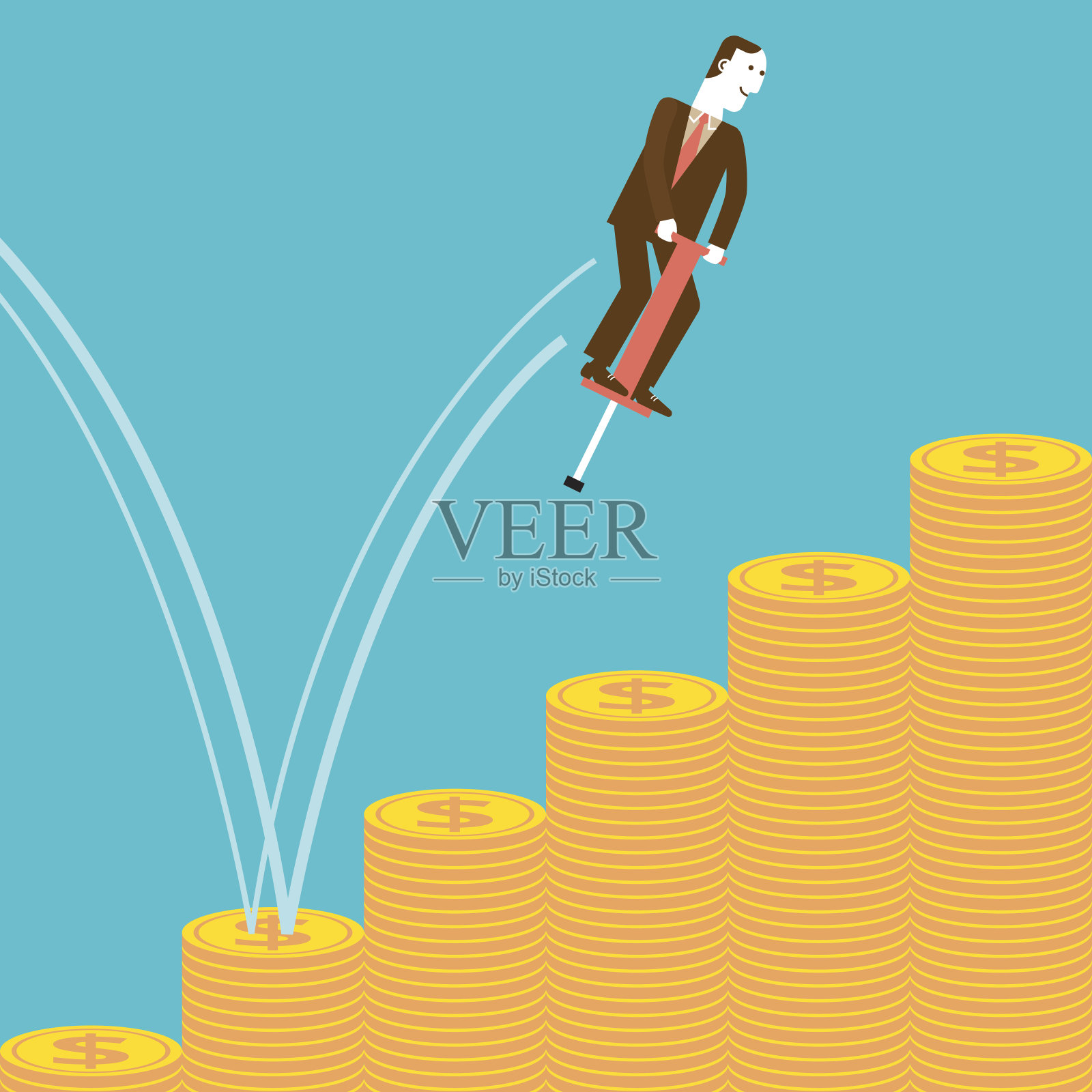 商人Pogostick跳币|新商业概念插画图片素材