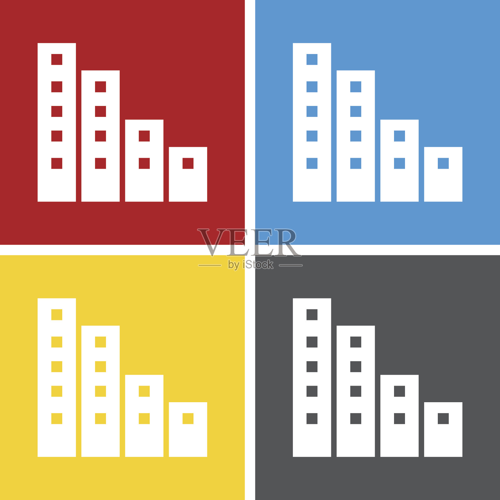 公寓大楼图标上的方形按钮。图标素材