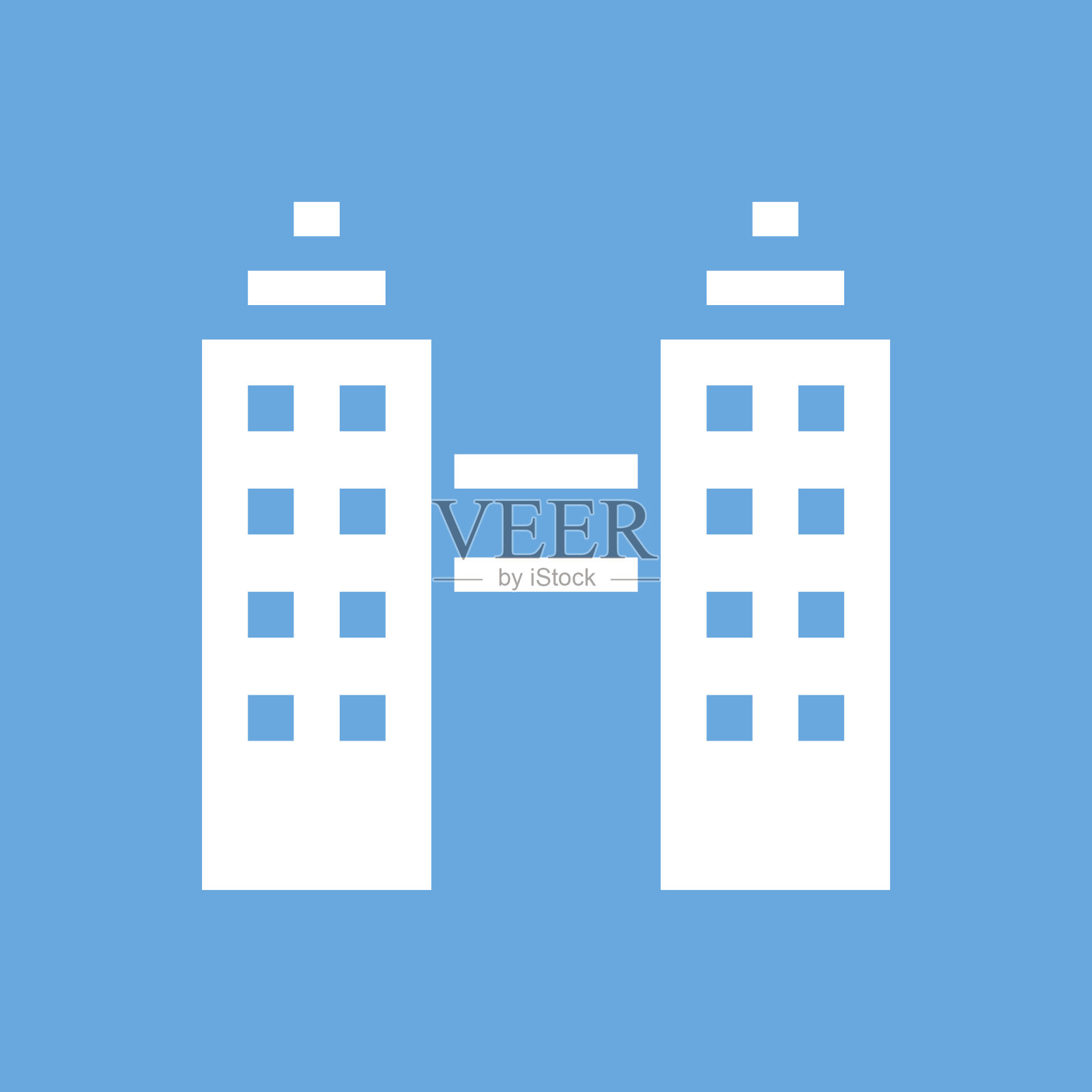 办公楼图标上的蓝色背景。插画图片素材