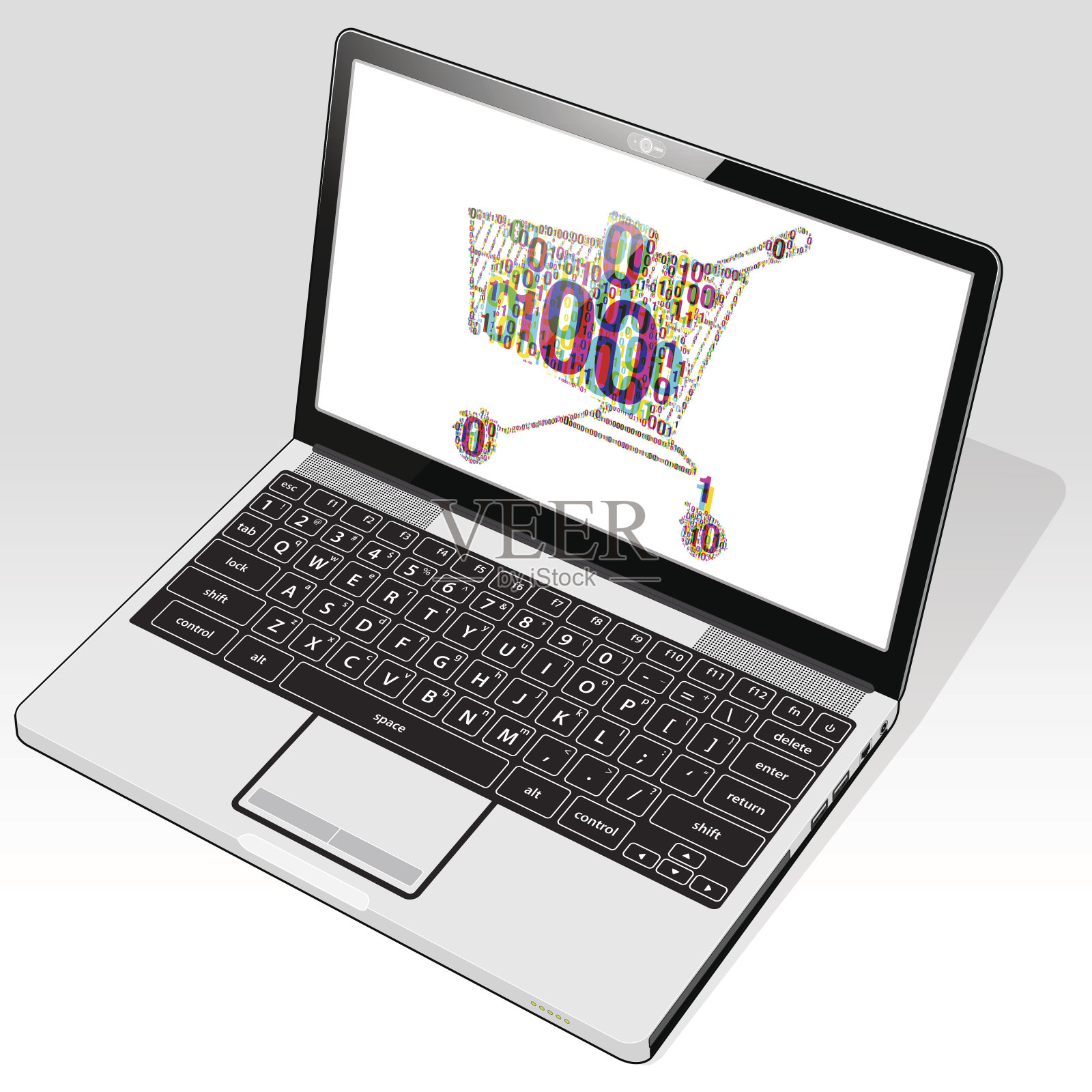 笔记本二进制购物车插画图片素材