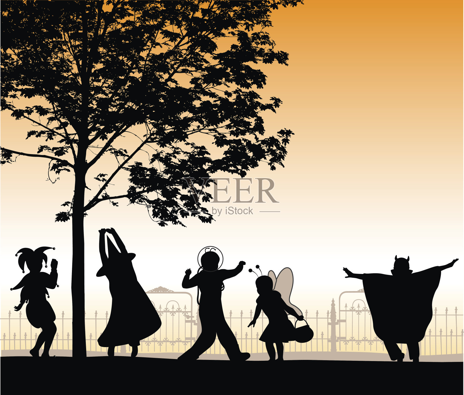 万圣节的朋友聚会插画图片素材