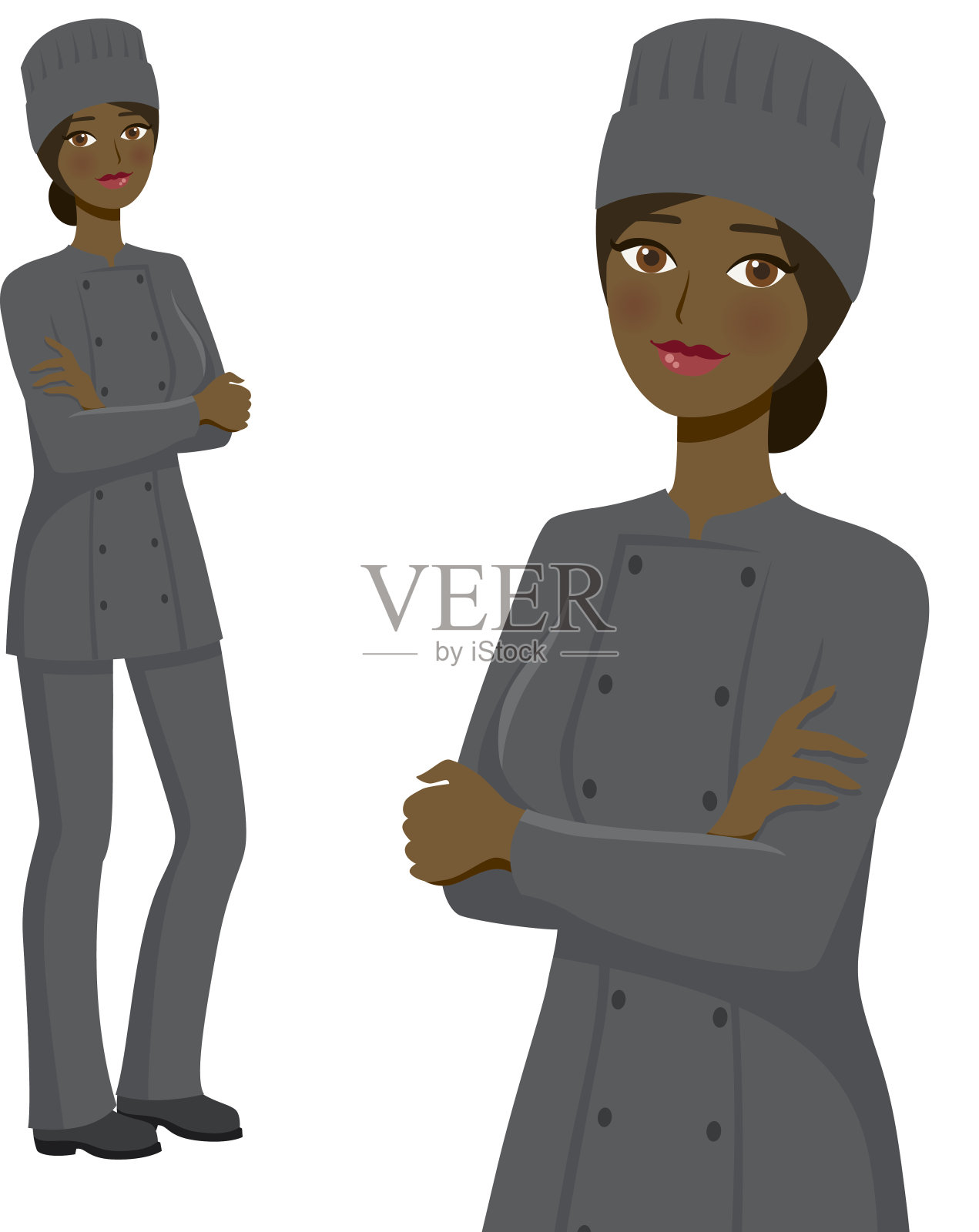 厨师职业女性图标，全身和腰部插画图片素材