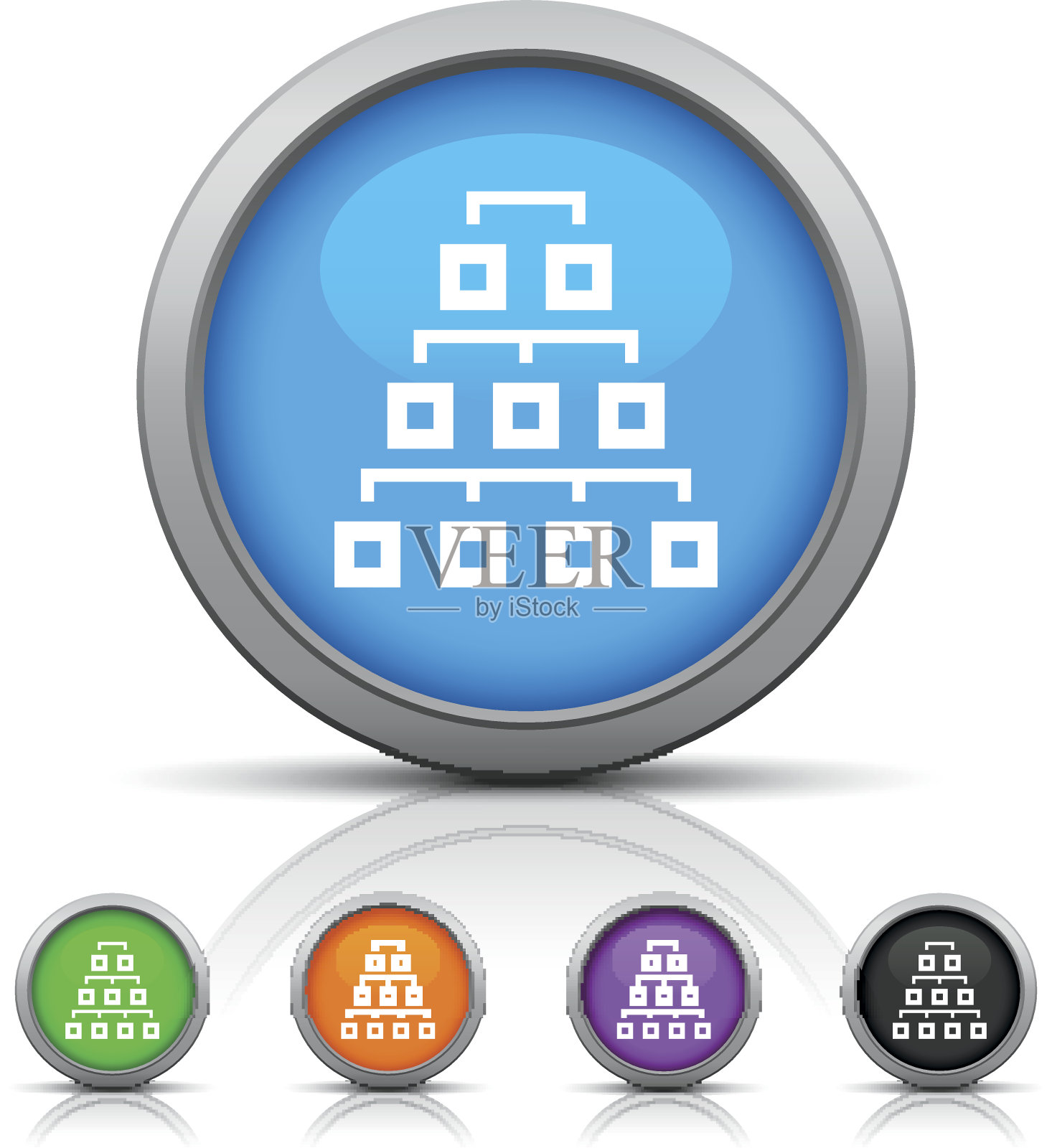 圆形按钮上的流程图图标。插画图片素材