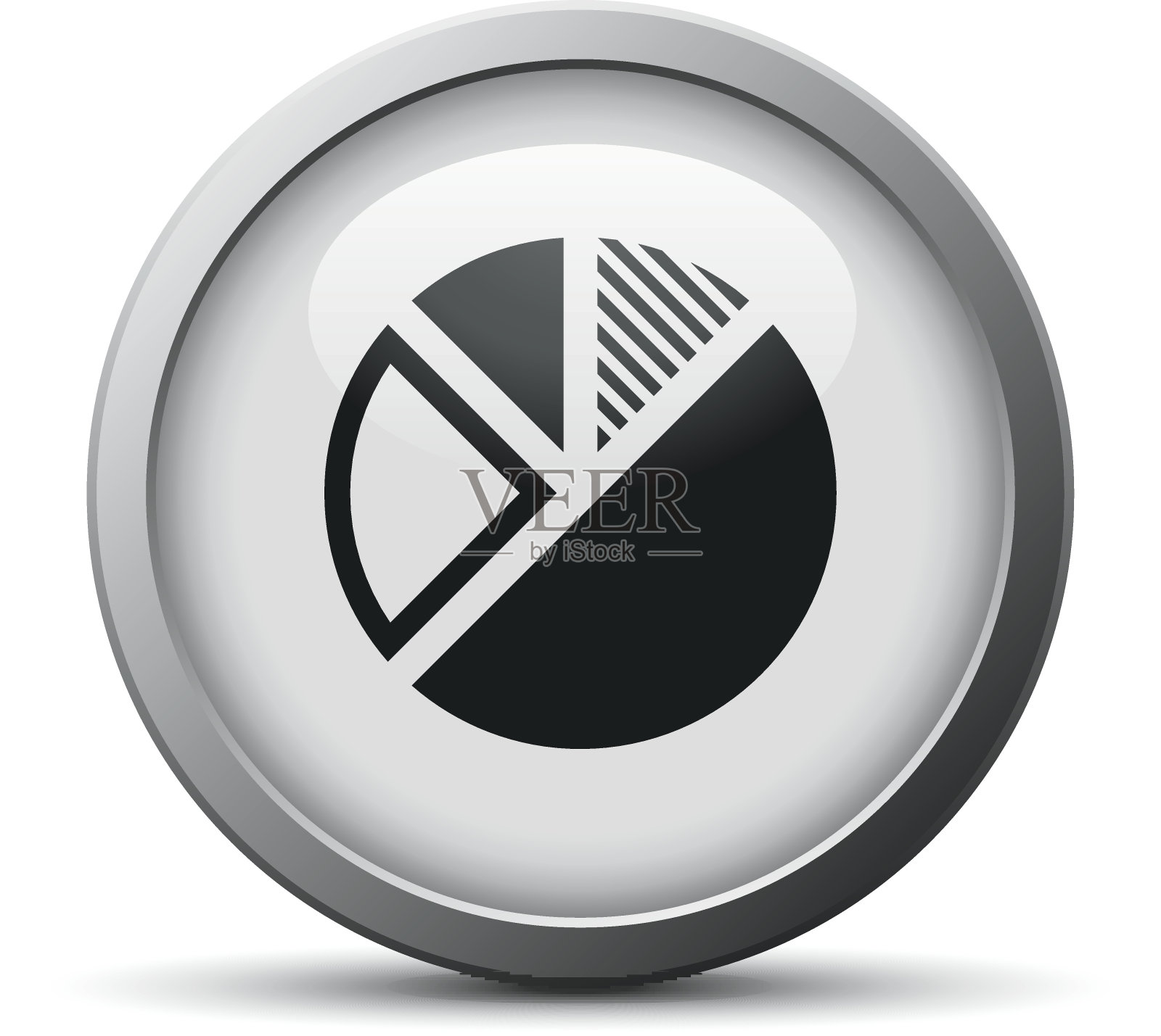 饼图上的一个银色按钮图标。-银系列图标素材