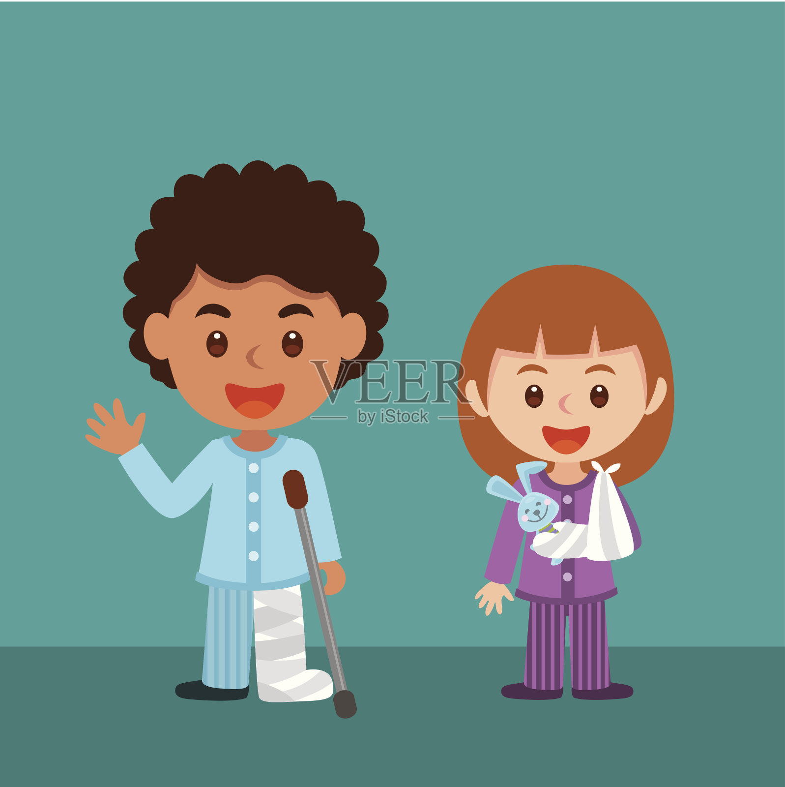 生病的男孩和女孩插画图片素材