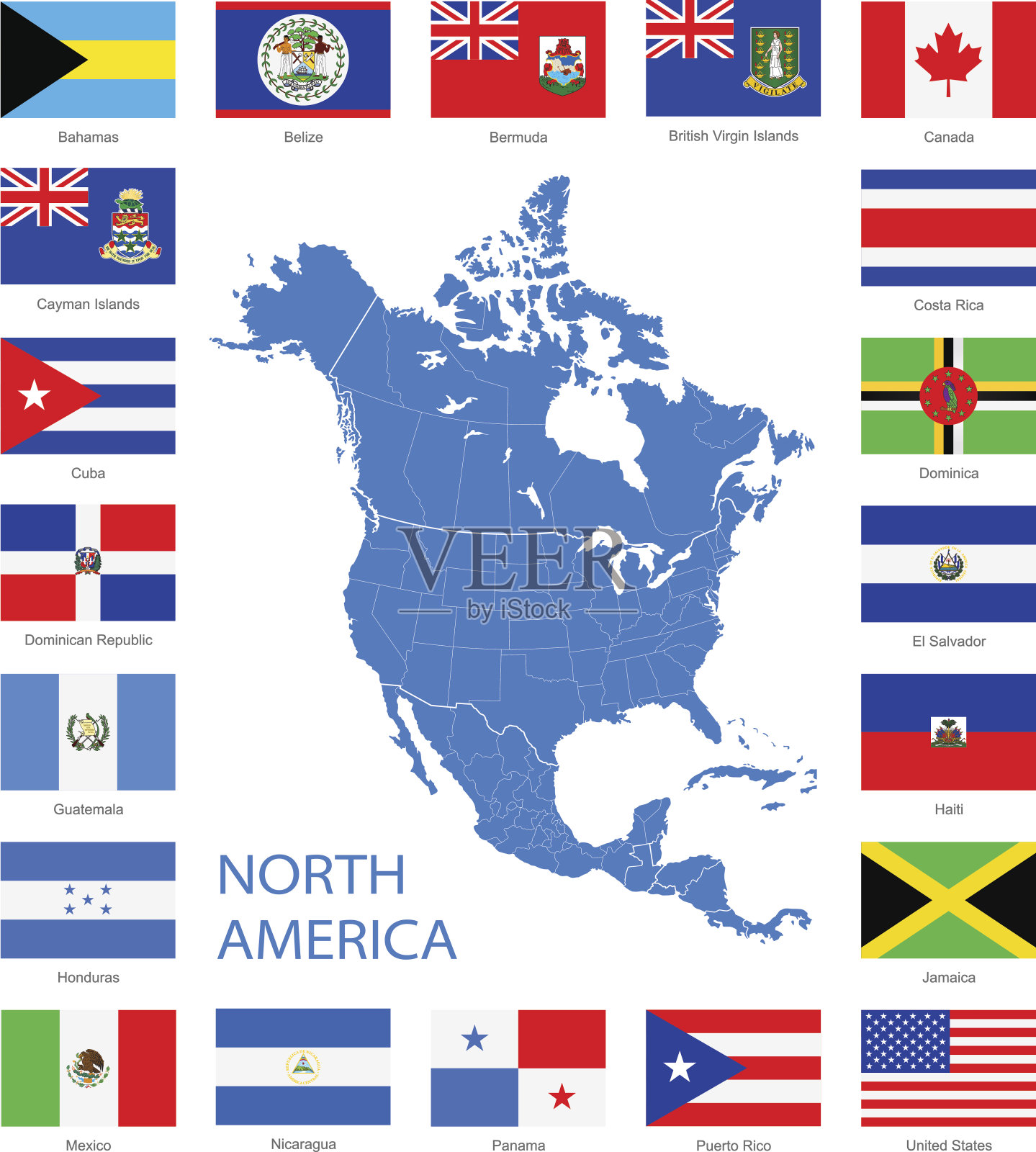 北美-旗帜和地图-插图插画图片素材