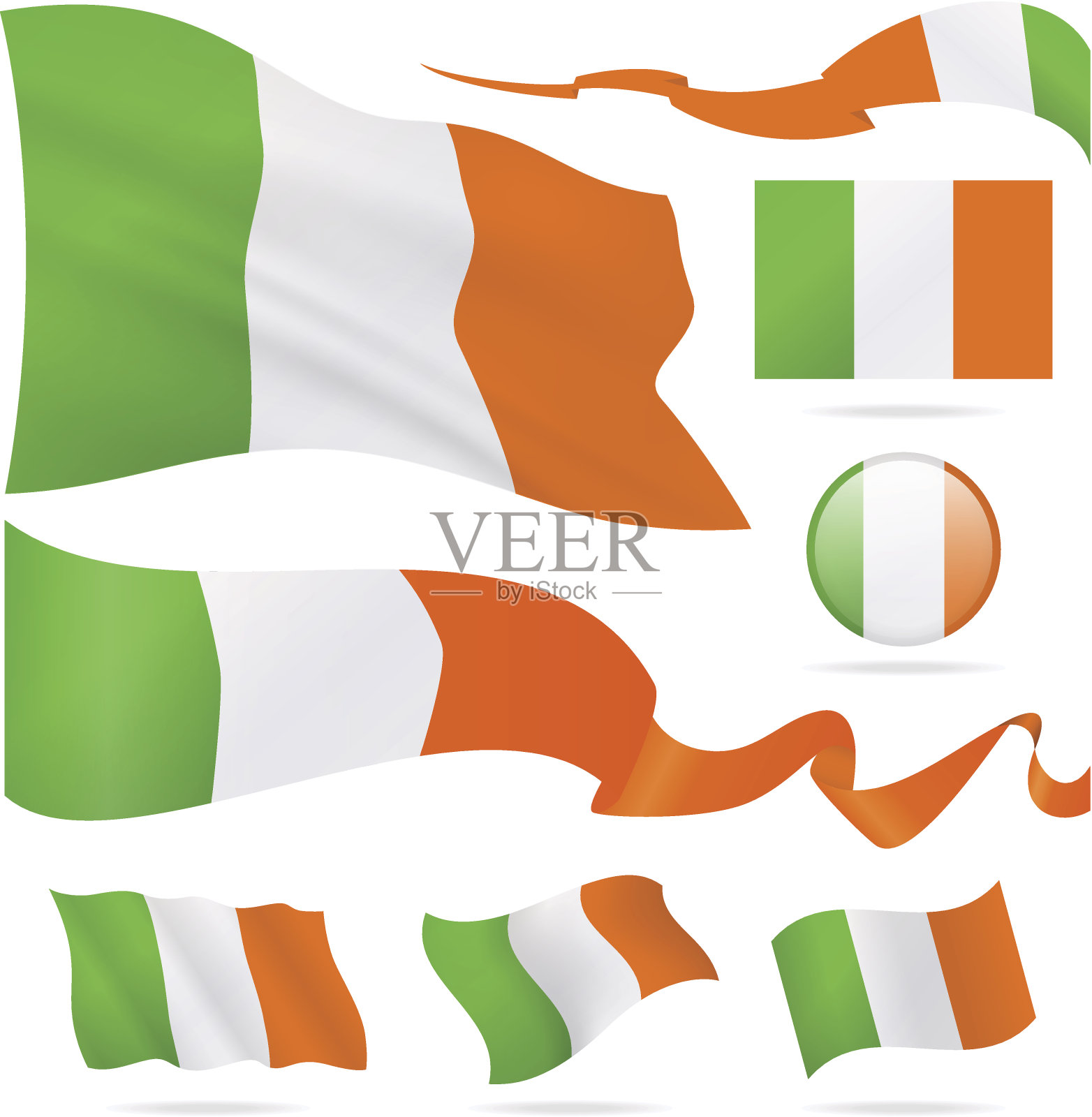 爱尔兰的旗帜-图标设置-插图设计元素图片