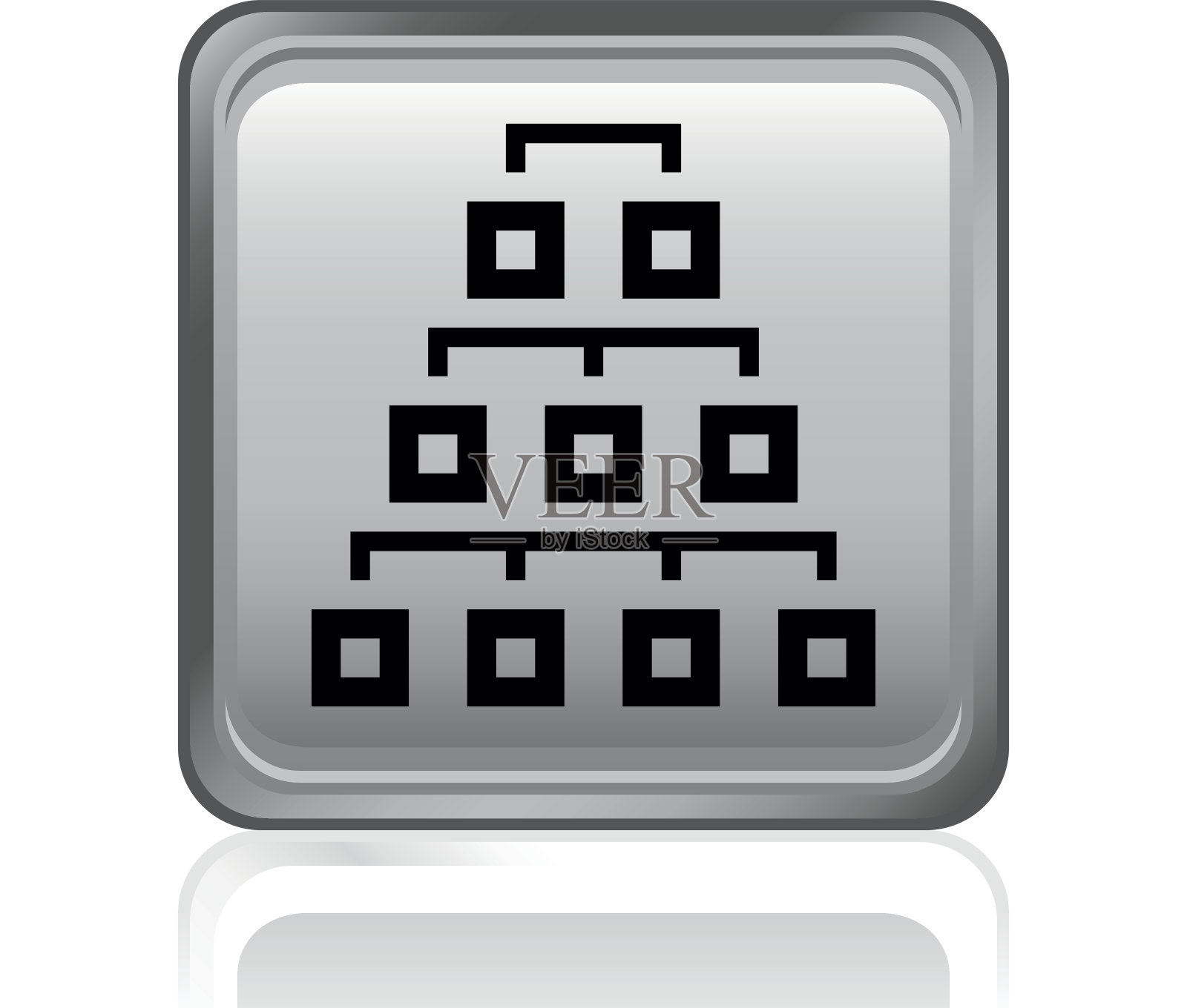 方形按钮上的组织结构图图标。-钢系列插画图片素材