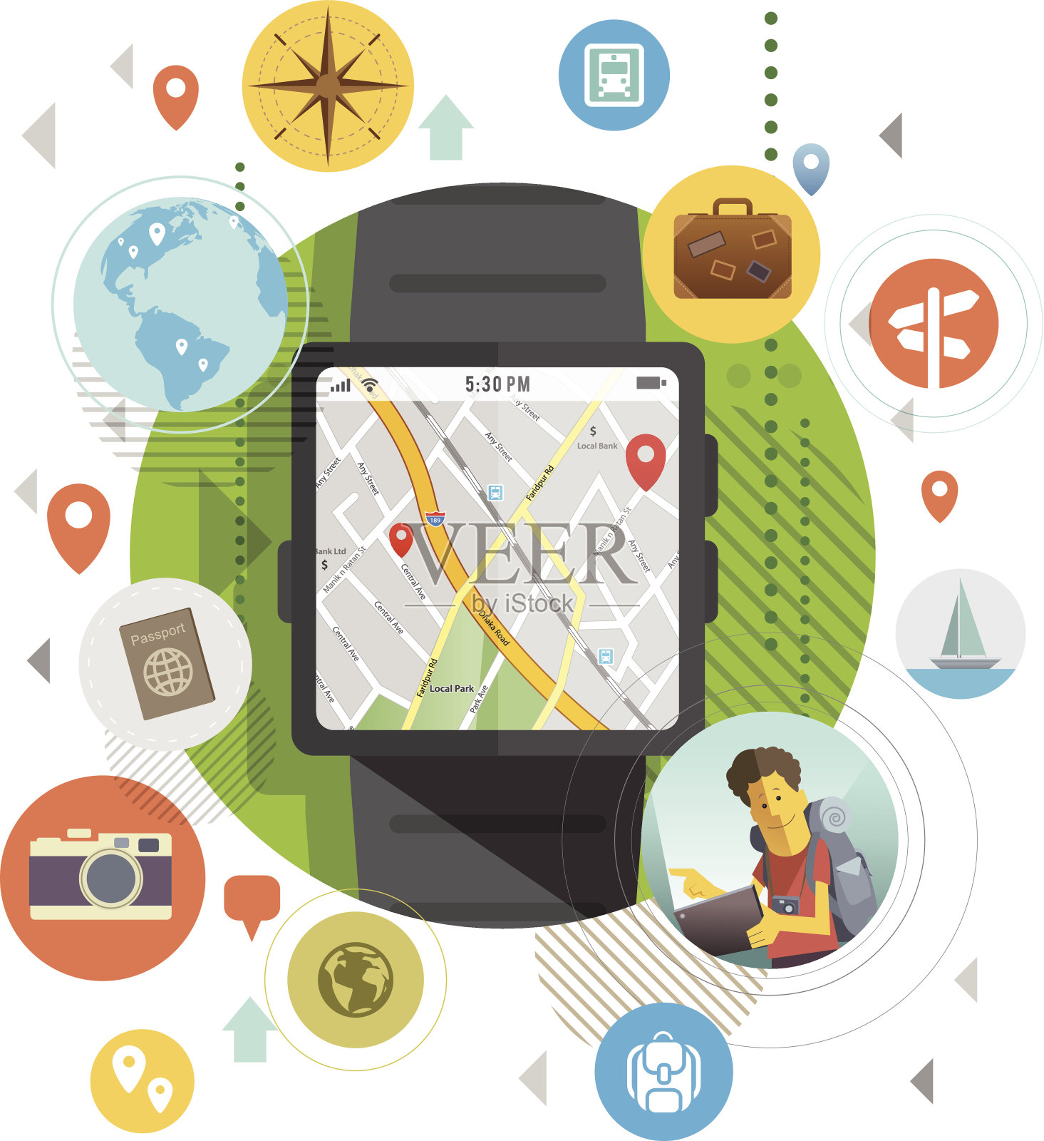 智能手表的旅行者。插画图片素材