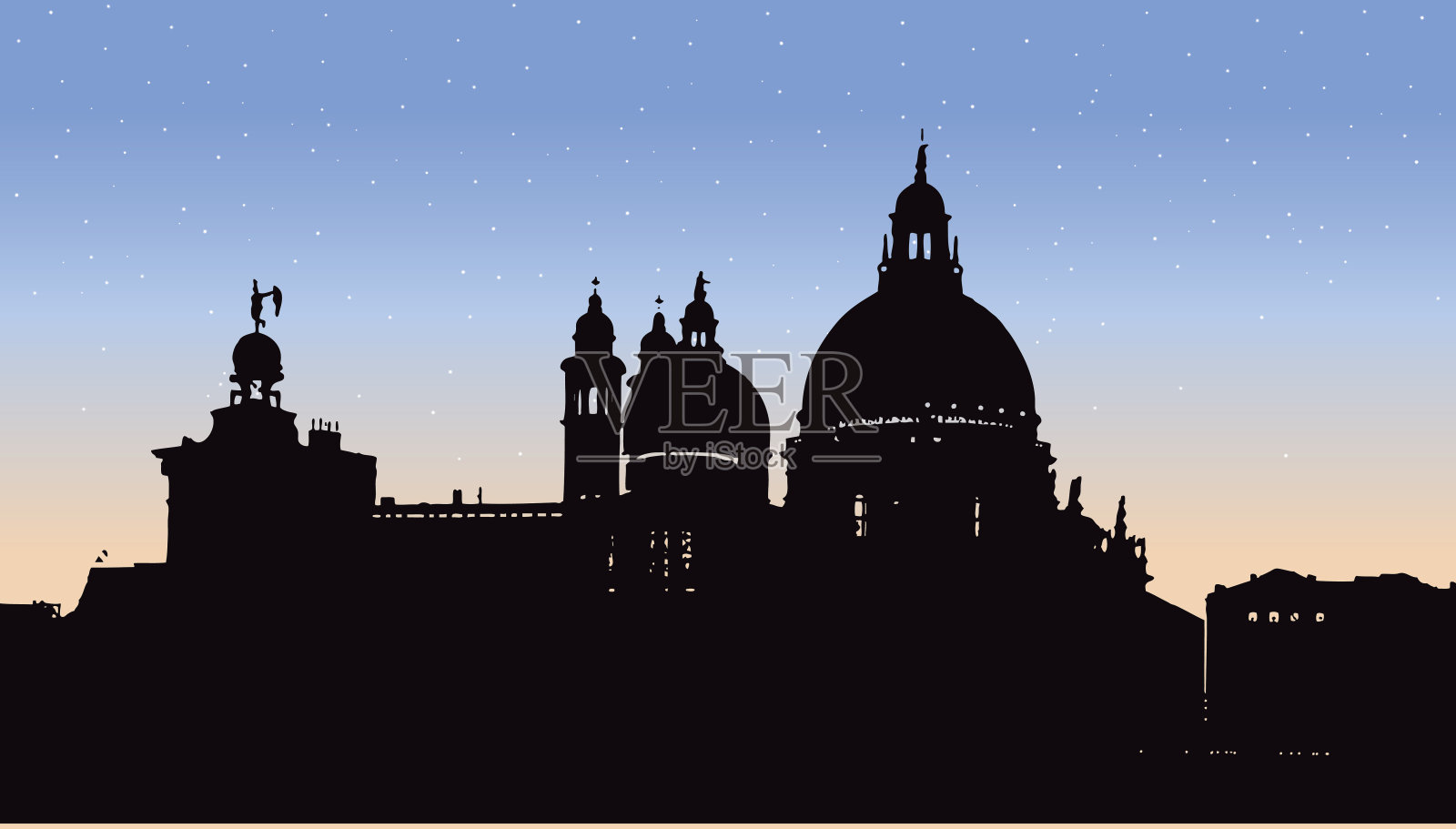 意大利威尼斯，日落时的教堂剪影插画图片素材